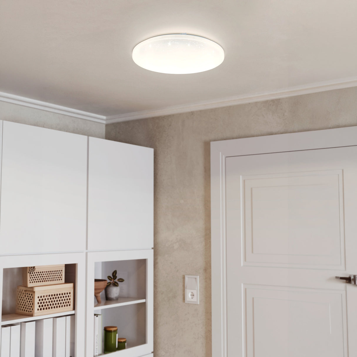 Eglo EU Frania-S Rounded White Crystal Effect Wall/Ceiling Light, 43cm