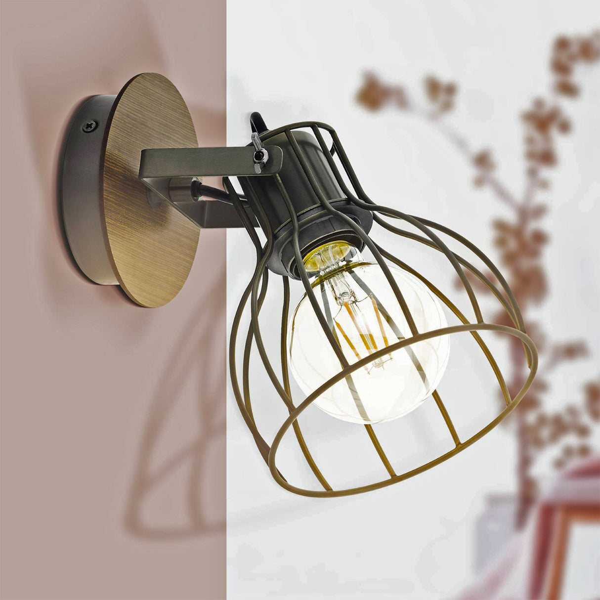 Eglo EU Sambatello Exposed Lightbulb Brown & Silver Single Spotlight