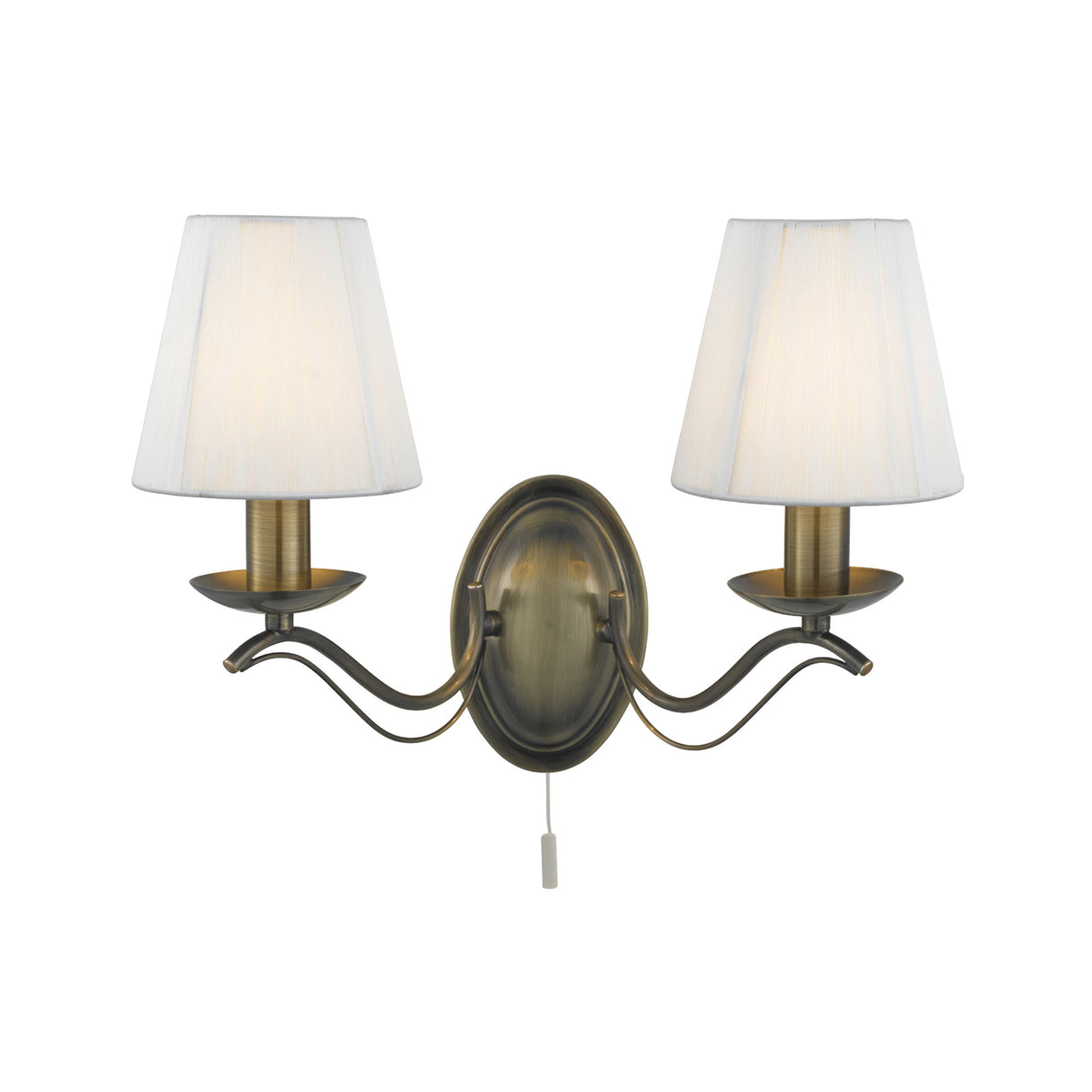 Andretti 2Lt Wall Light-Antique Brass & Ivory String Fabric