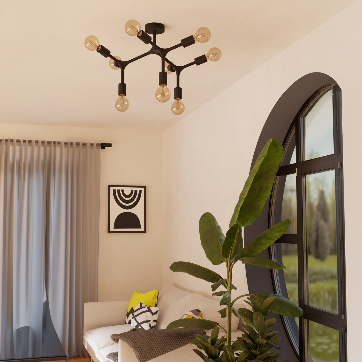 Eglo EU BOCADELLA 1 Ceiling Light – 640mm Black Steel, E27 Fitting