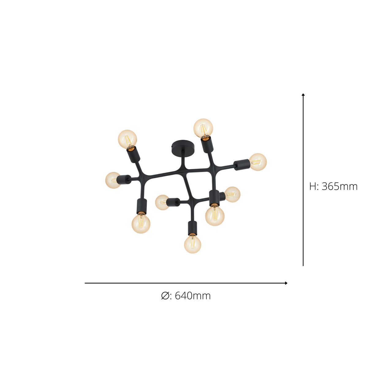 Eglo EU BOCADELLA 1 Ceiling Light – 640mm Black Steel, E27 Fitting