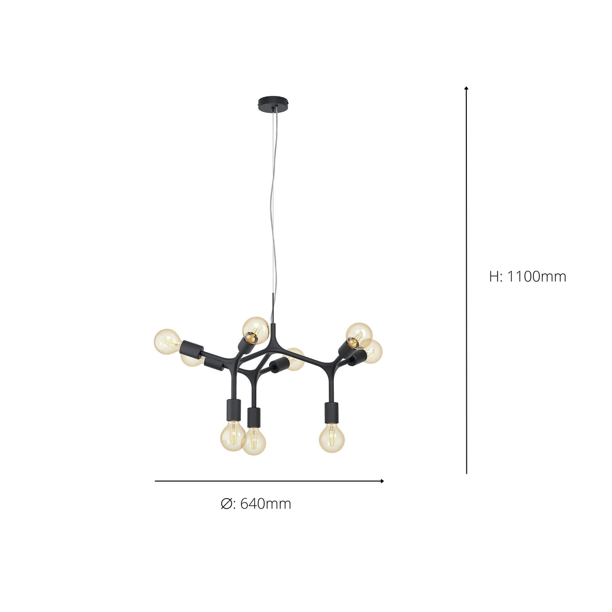 Eglo EU Bocadella Black Steel Vintage Exposed 9-Light Pendant