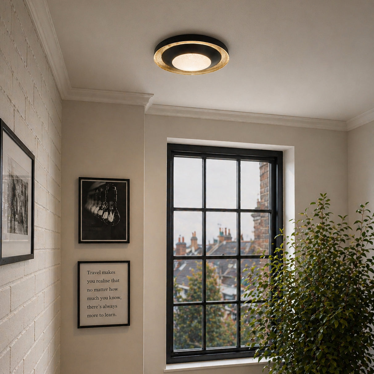 Eglo EU Canicosa 2 Plastic & Steel Black/Gold LED Ceiling Light, 49.5cm