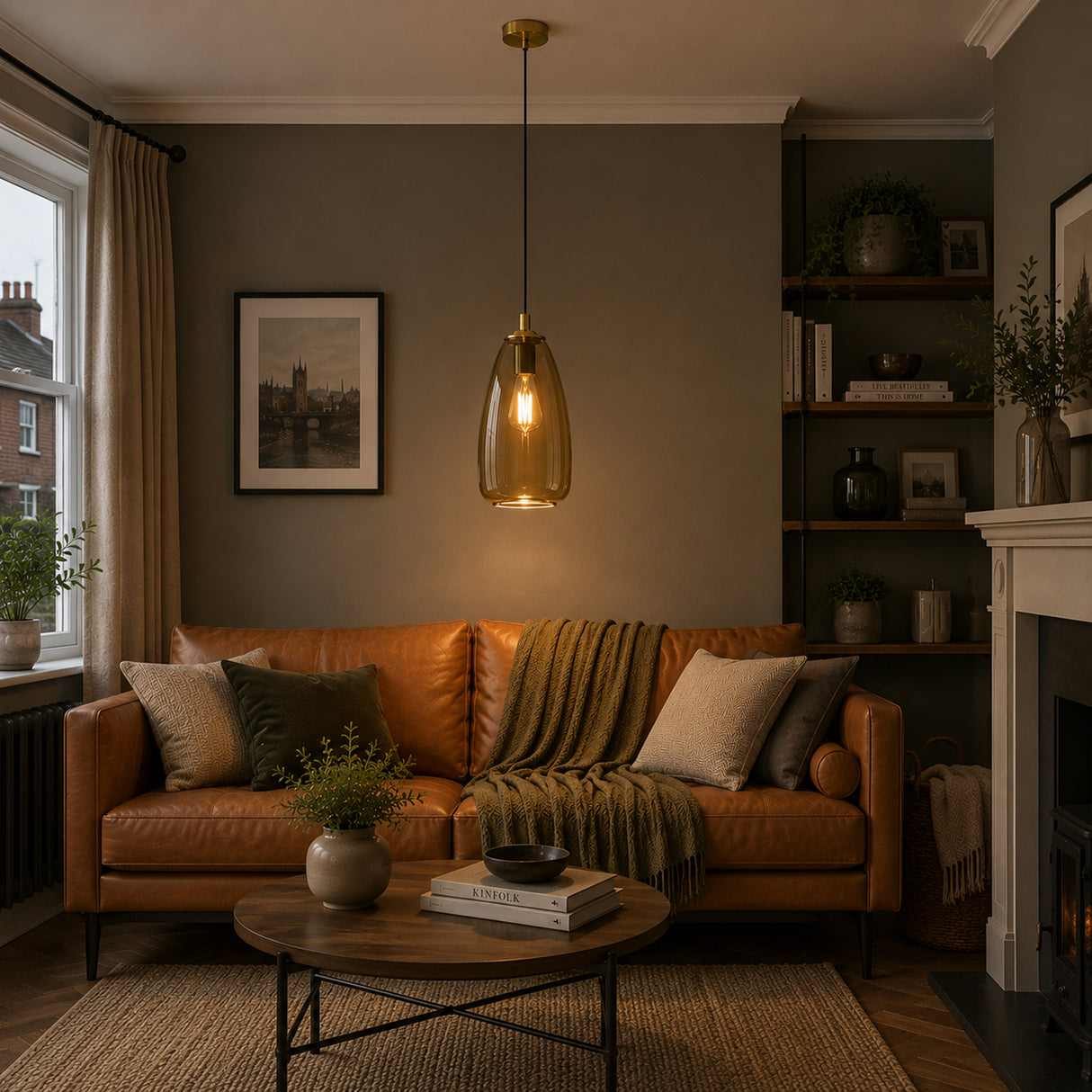 Eglo EU Alobrase Steel & Glass Brushed Brass Single Pendant, 20cm