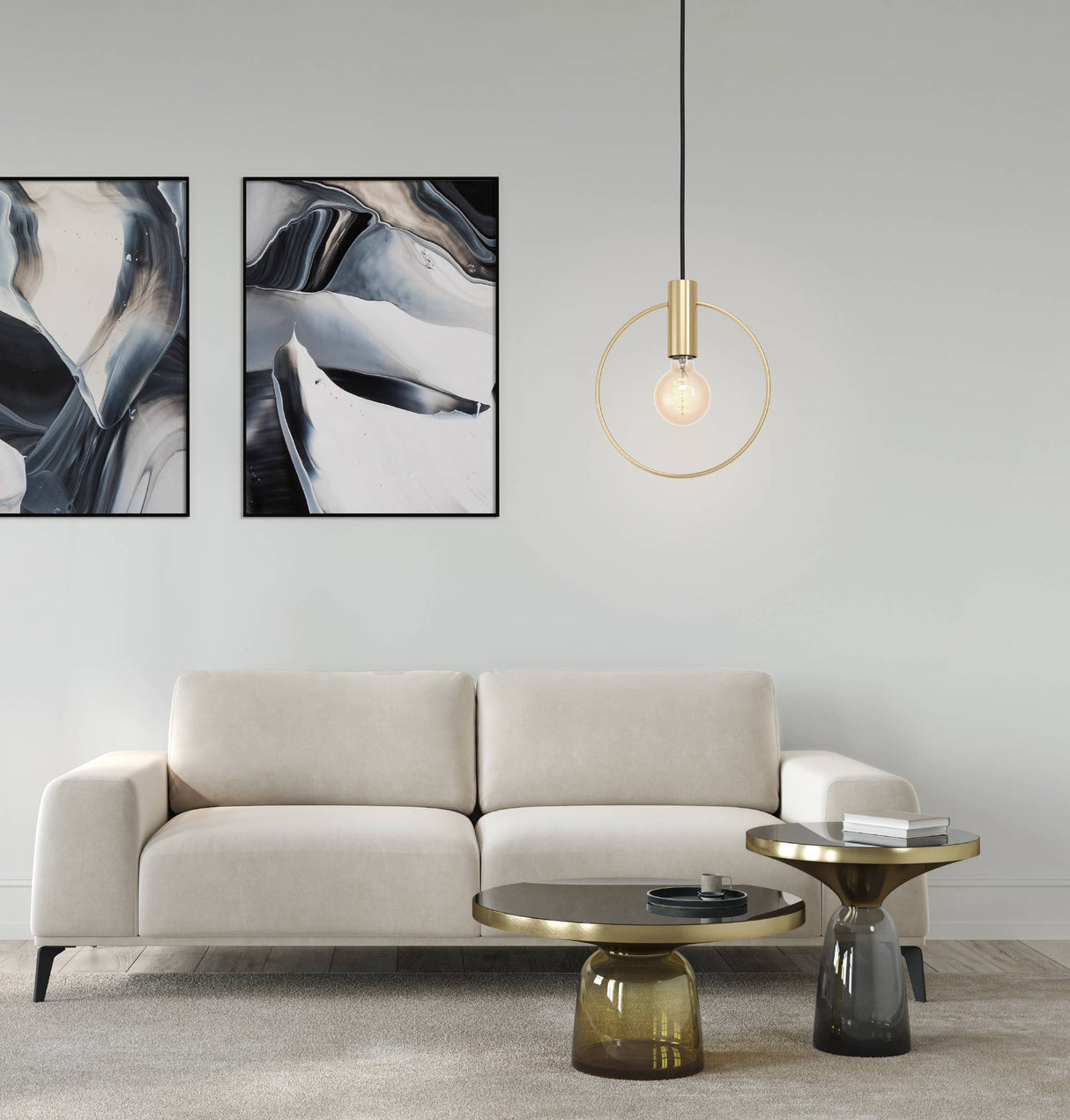 Eglo EU MANIZALES Pendant Ceiling Light – Brushed Brass Steel, E27, Height Adjustable, Indoor Lighting