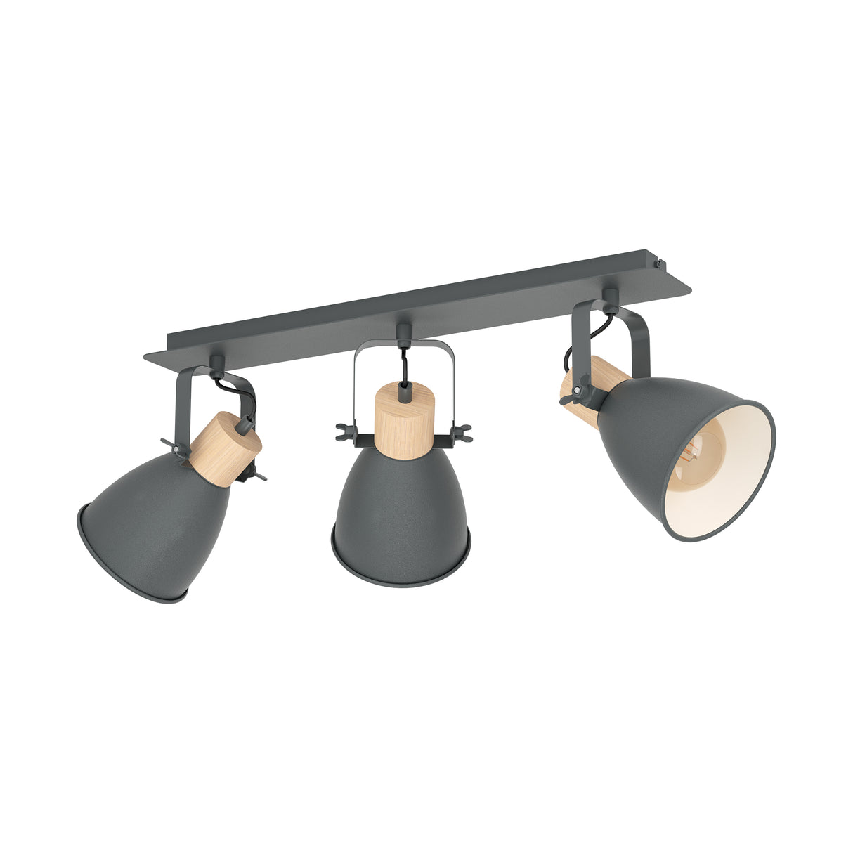 Eglo EU Coswarth Anthracite/ Cream-White Steel & Wood 3-Light Spotlight