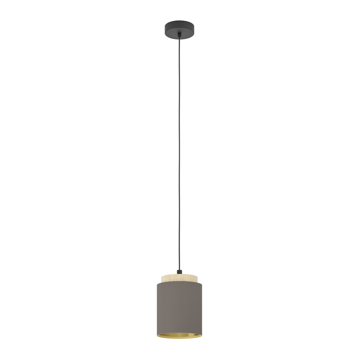 Eglo EU ALBARIZA Pendant Light – Black Steel & Wood, Cappuccino Fabric Shade with Gold Interior, E27, Indoor Pendant Lighting