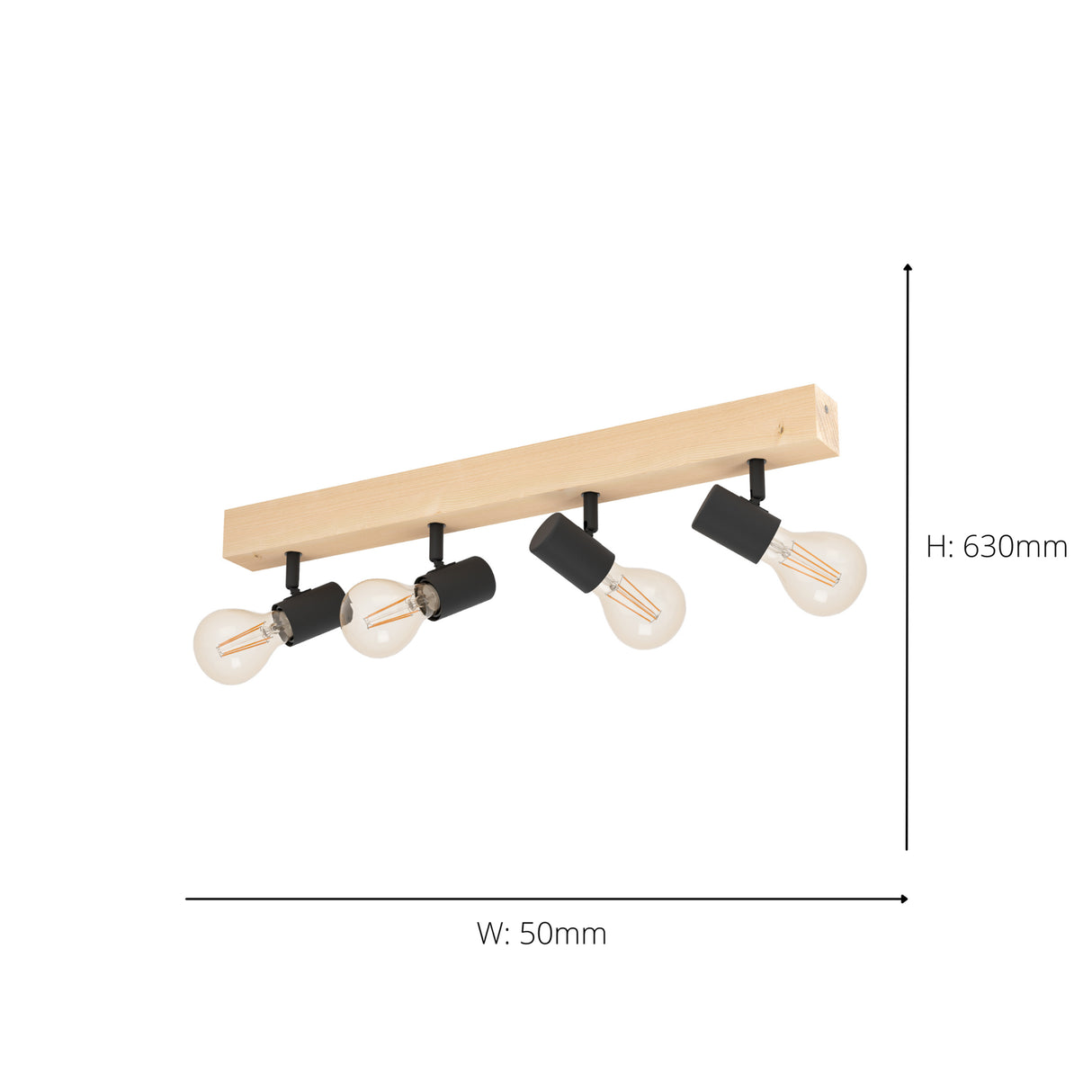 Eglo EU Townshend 3 Wood & Steel Industrial Ceiling 4 Light Spot
