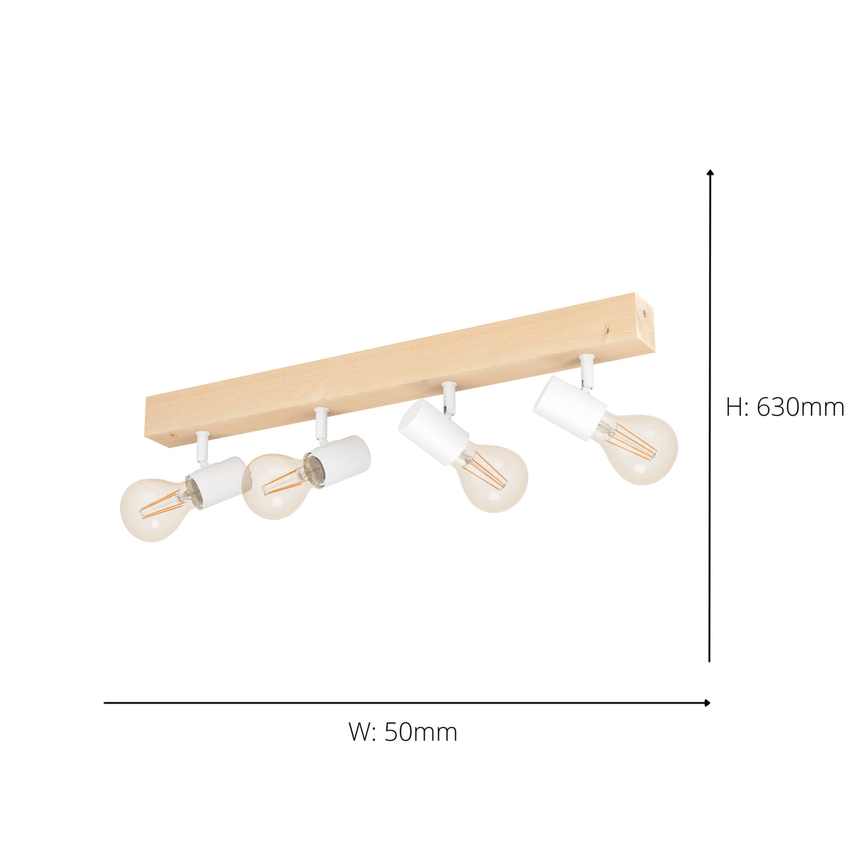 Eglo EU Townshend White/Natural Metal & Wood 4-Light Spotlight - Industrial Style