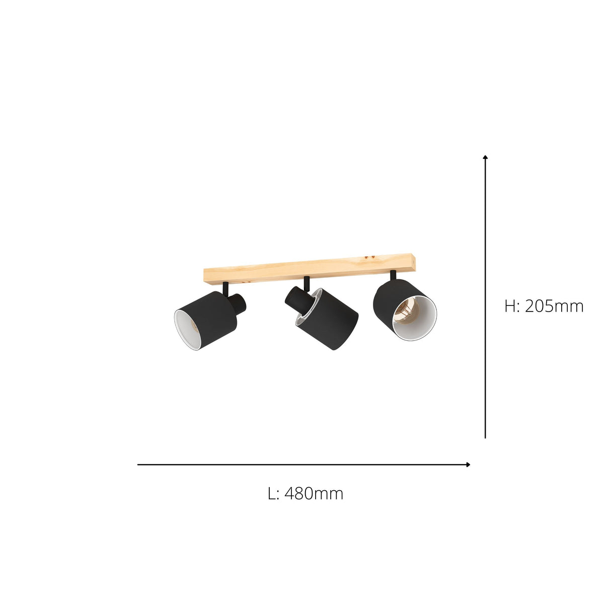 Eglo EU BATALLAS Spot Light – Wood & Black Steel Finish, E27 Fitting, Indoor Adjustable Ceiling/Wall Spot, 480mm