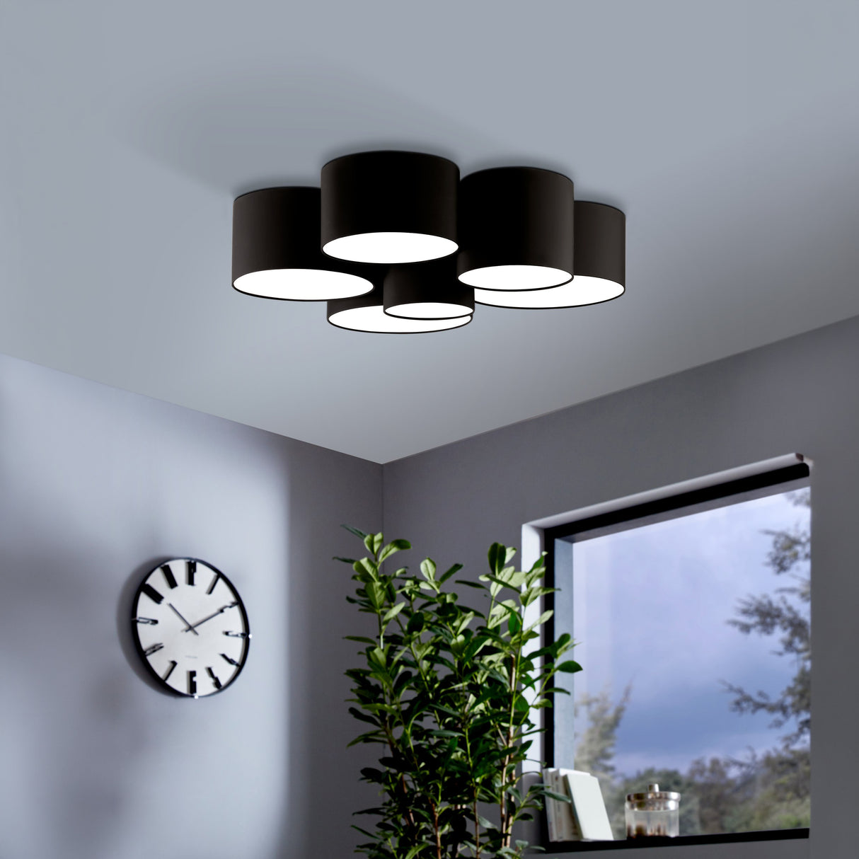 Eglo EU Pastore 2 Black/White Steel & Fabric 6-Light Ceiling Light