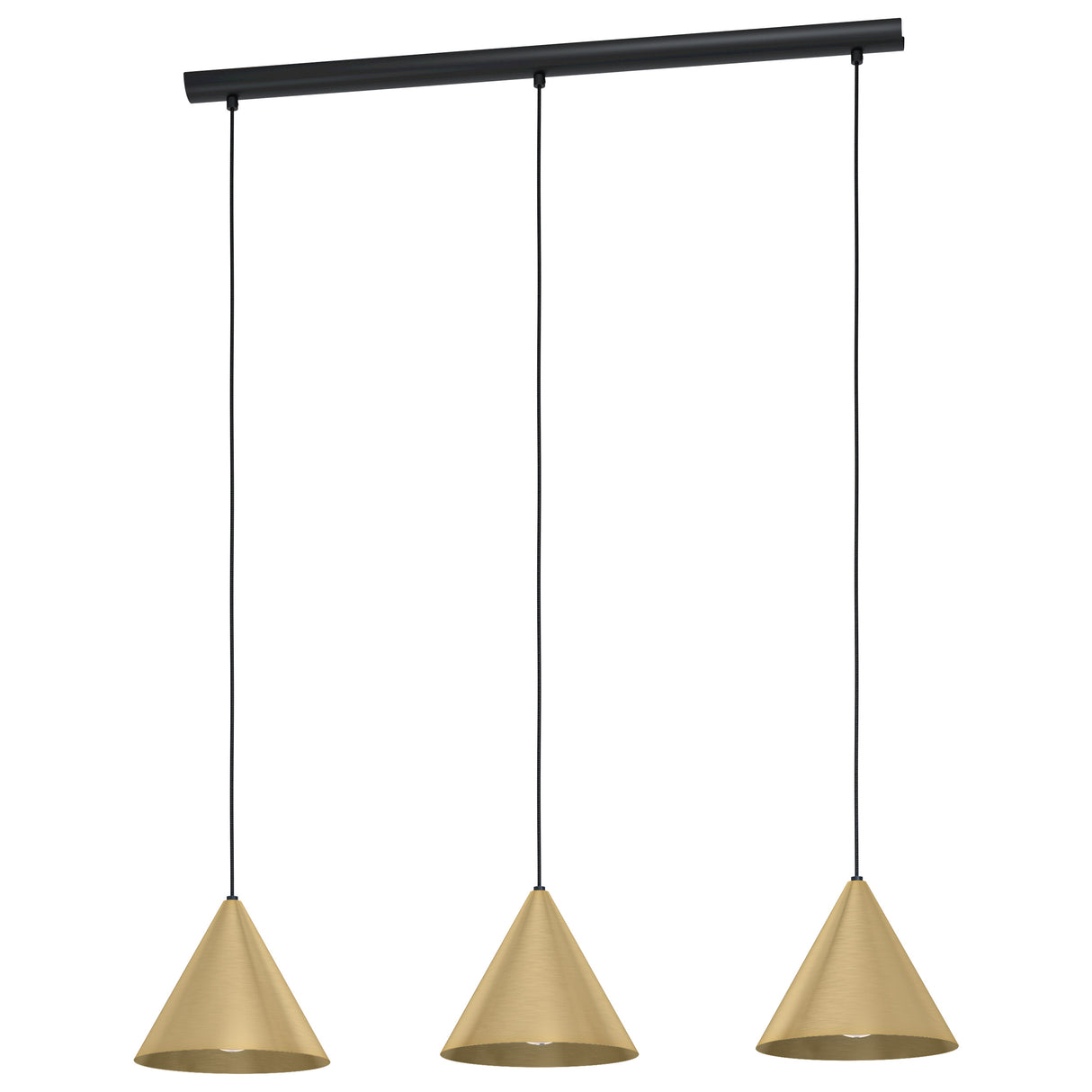 Eglo EU Narices Art-Deco Brass 3-Light Pendant - Conical Brushed Metal Shades, New Nordic Style, E27 - (D) 110cm