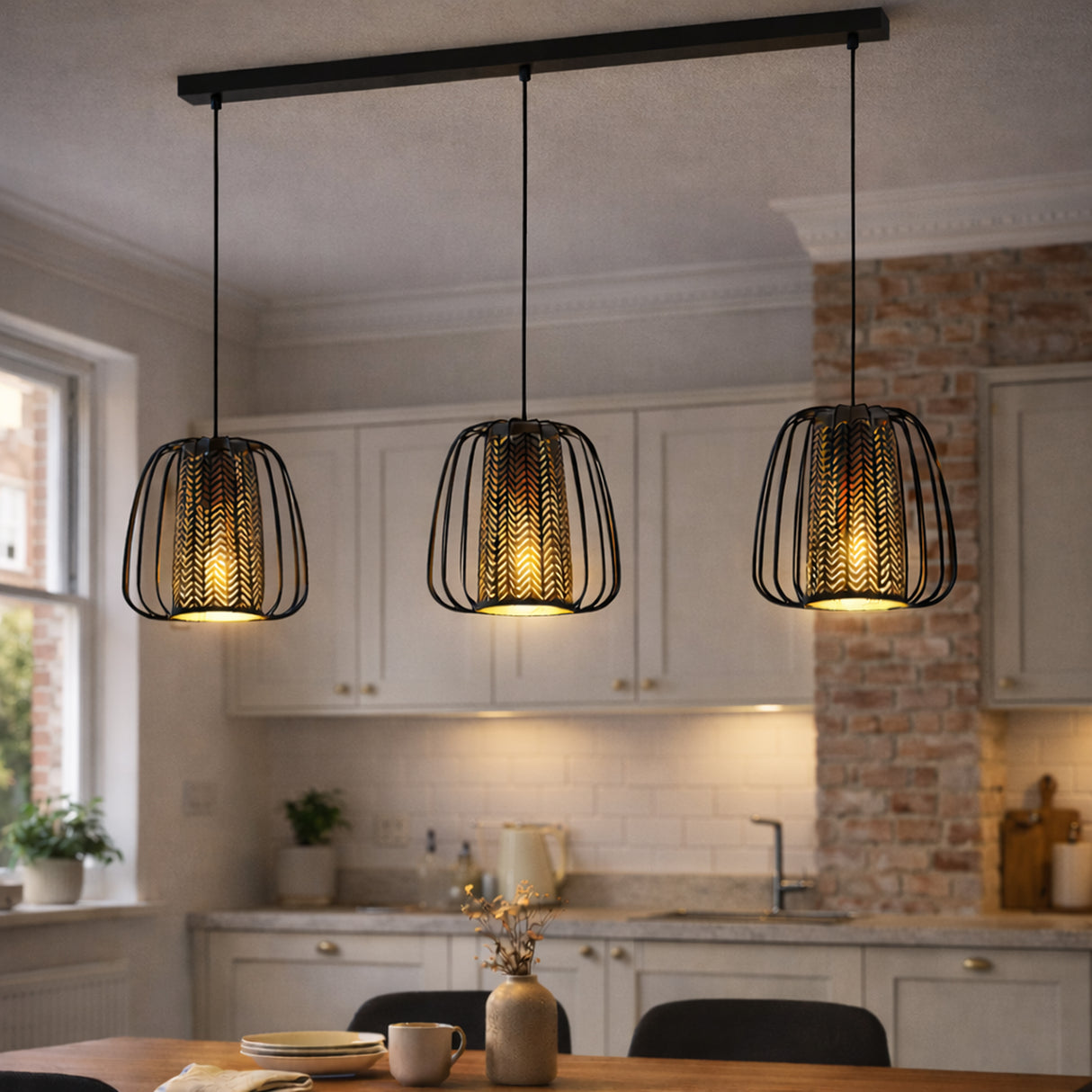 Eglo EU Curasao Black Steel & Fabric Contemporary 3-Light Pendant