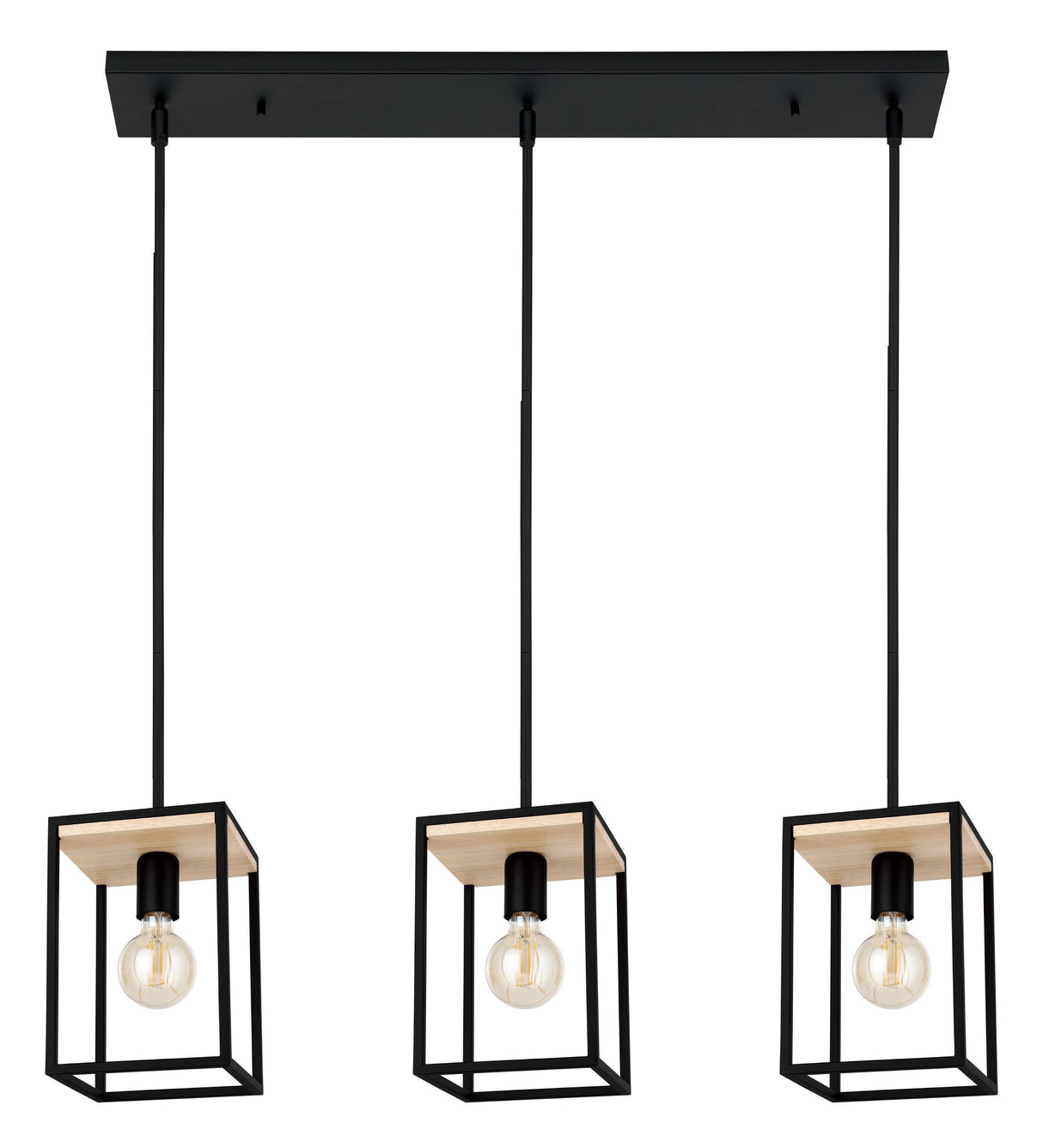 Eglo EU Libertad Caged Black And Wooden 3-Light Pendant