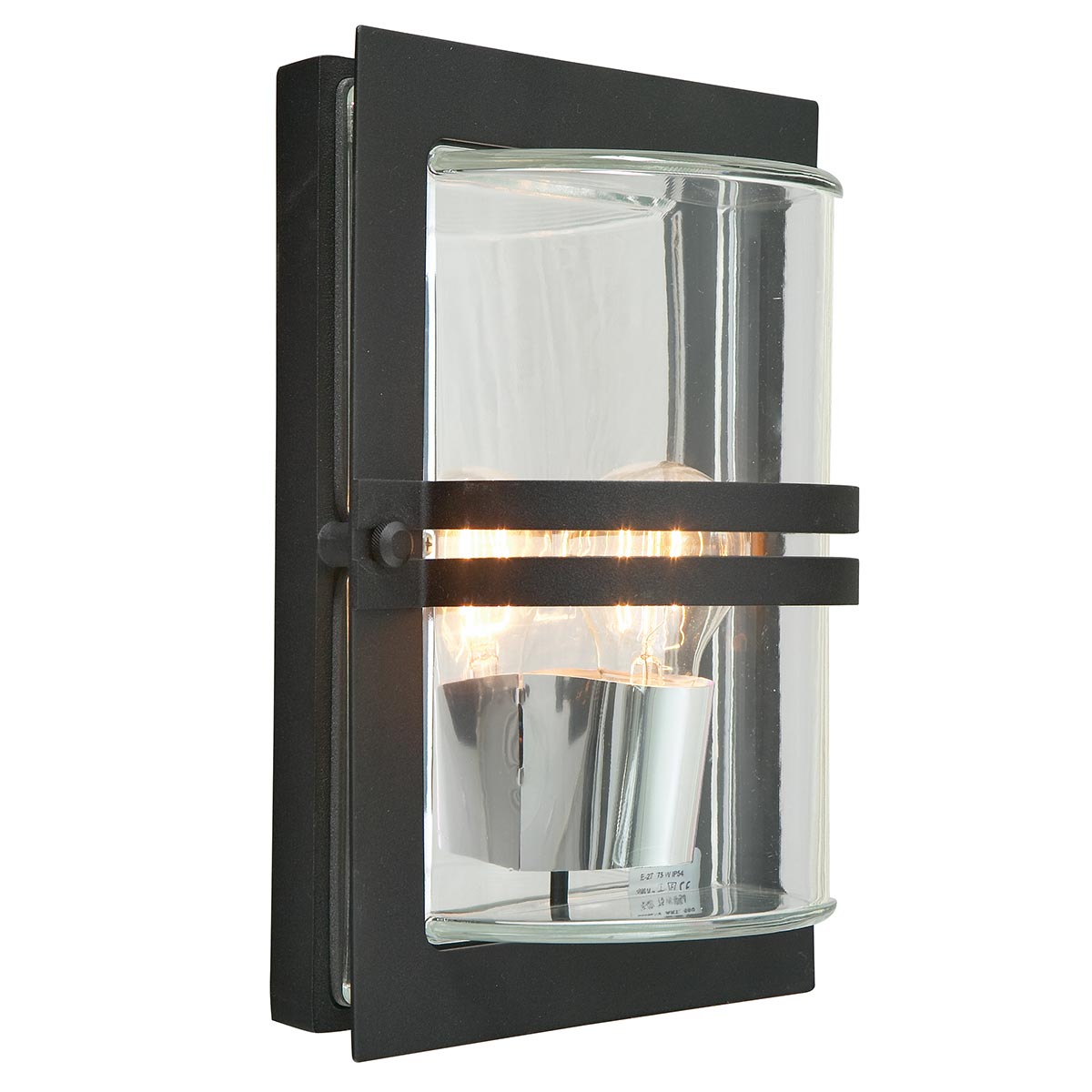 Norlys Basel 1 Light Wall Lantern - Black With Clear Glass BASEL-E27-BLK-C