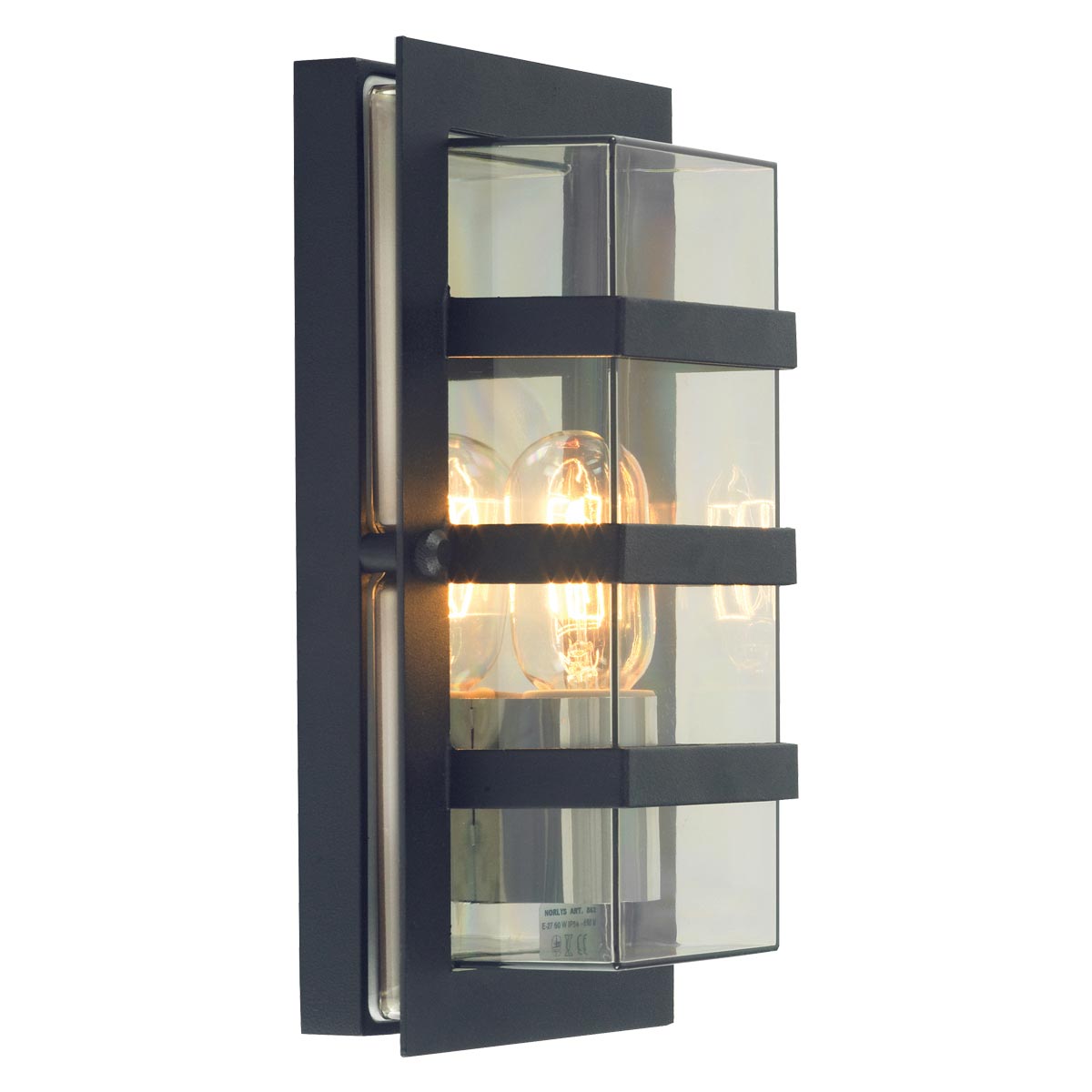 Norlys Boden 1 Light Wall Light - Black With Clear Polycarbonate BODEN-E27-BLK-C
