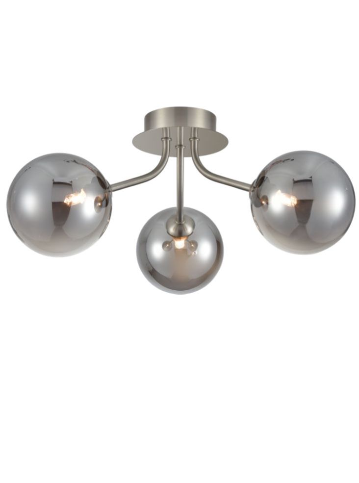 Franklite Cosmic 3 light fitting in satin nickel with smoke glass Cosmic part no - FL2469-3-376