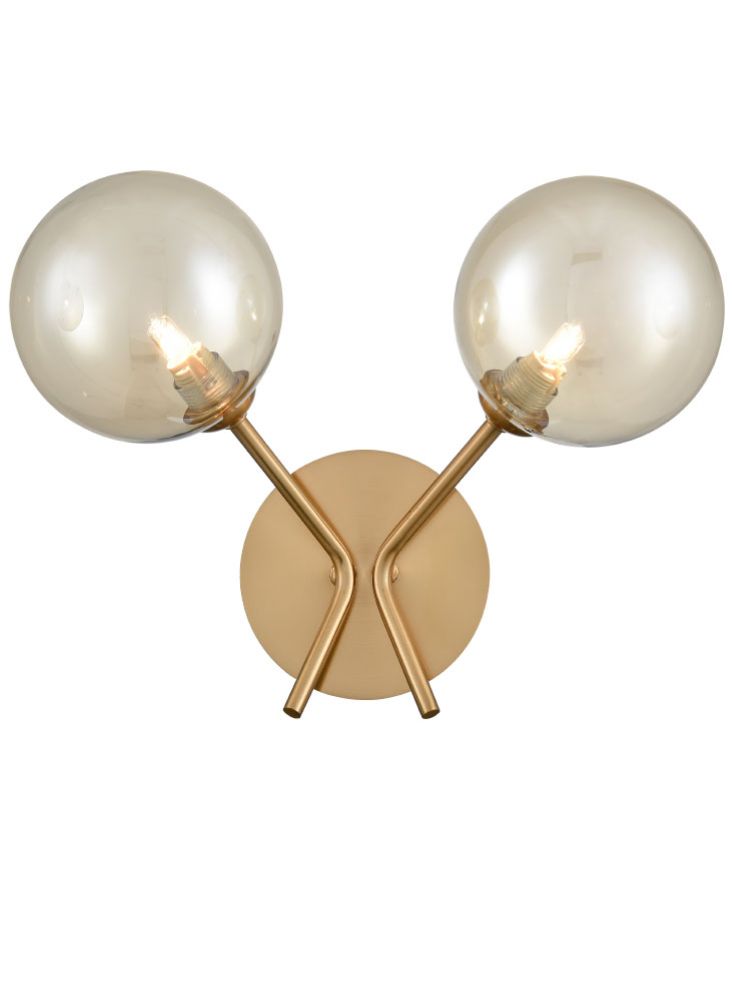 Franklite Cosmic 2 light wall bracket in antique gold with amber glass Cosmic part no - FL2470-2-377