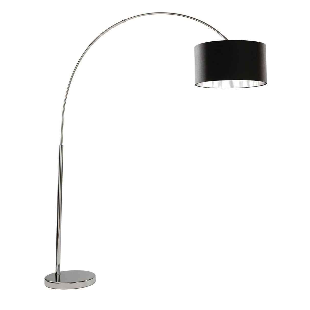 Searchlight Electric Giant Arc Floor Lamp - Chrome Metal & Black Fabric Shade 1013CC
