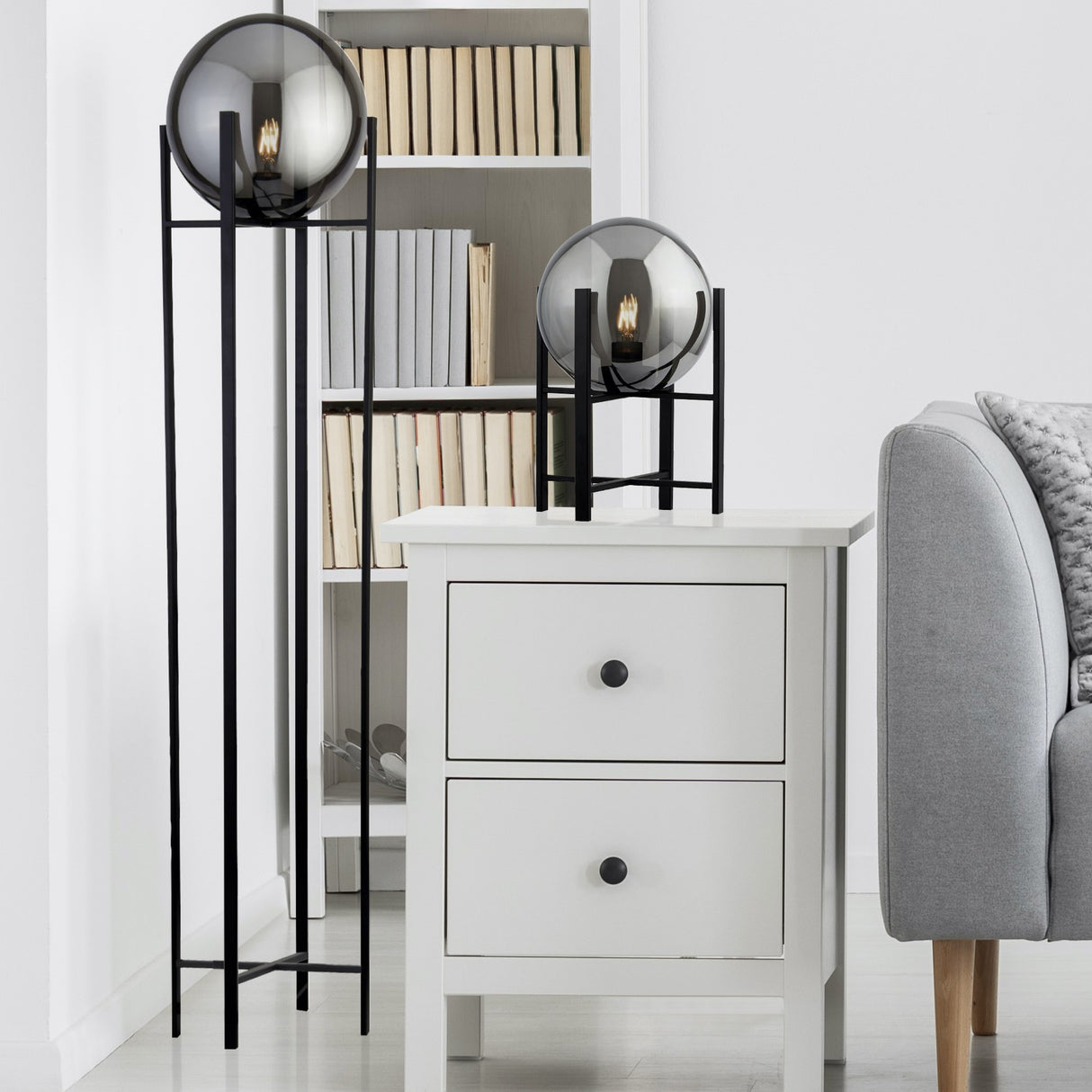 Searchlight Electric Amsterdam Floor Lamp - Black Metal & Smoked Glass 1030-1SM