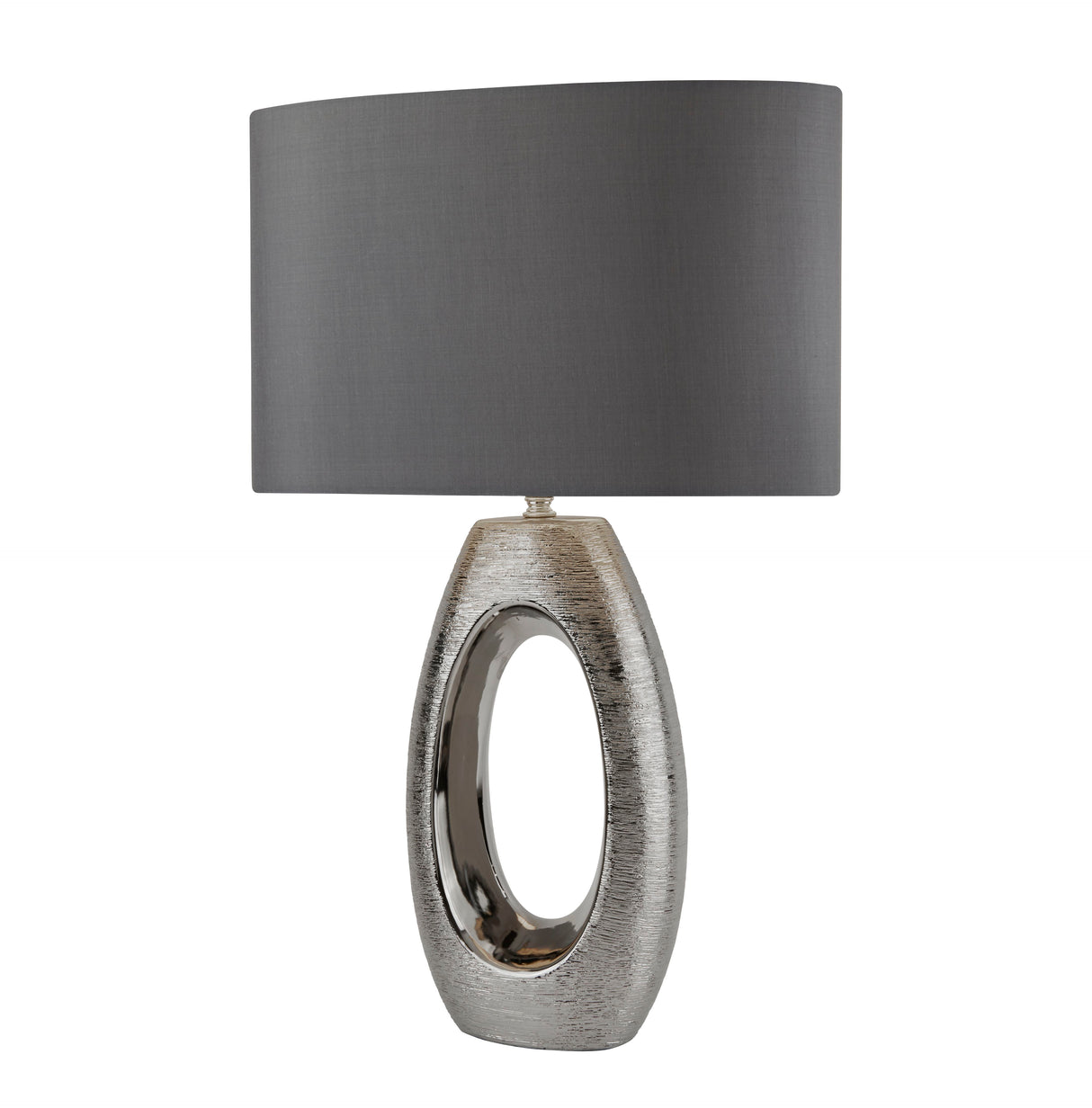 Artisan Table Lamp - Ceramic, Chrome & Grey Faux Silk Shade
