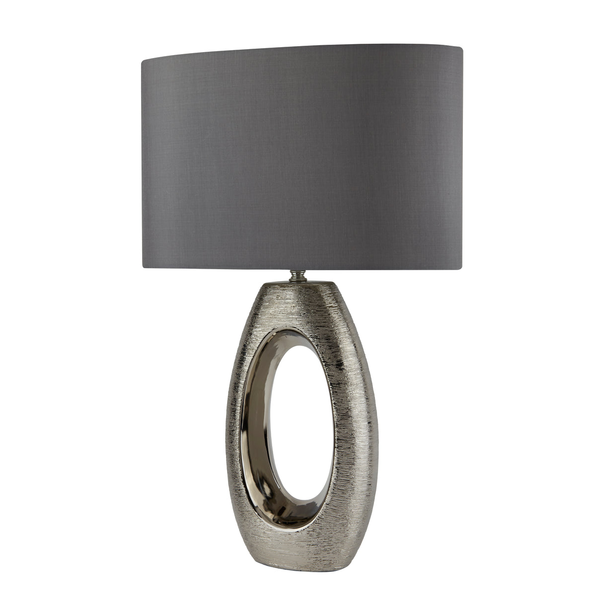 Searchlight Electric Artisan Table Lamp - Ceramic, Chrome & Grey Faux Silk Shade 1213CC