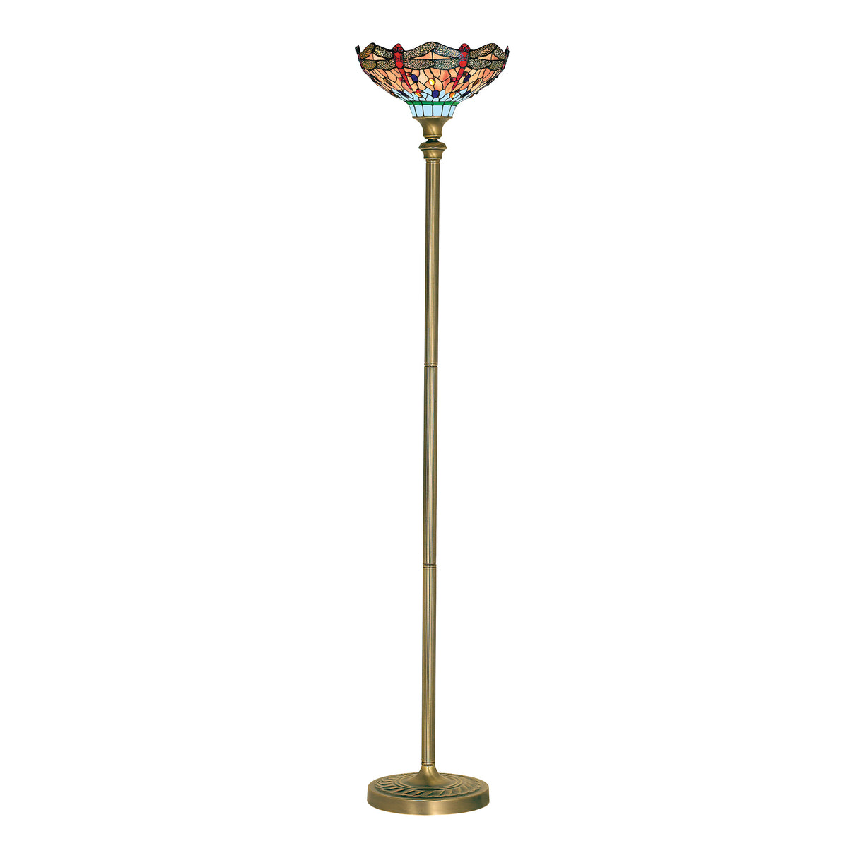 Searchlight Electric Dragonfly Floor Lamp - Antique Brass & Stained Glass 1285