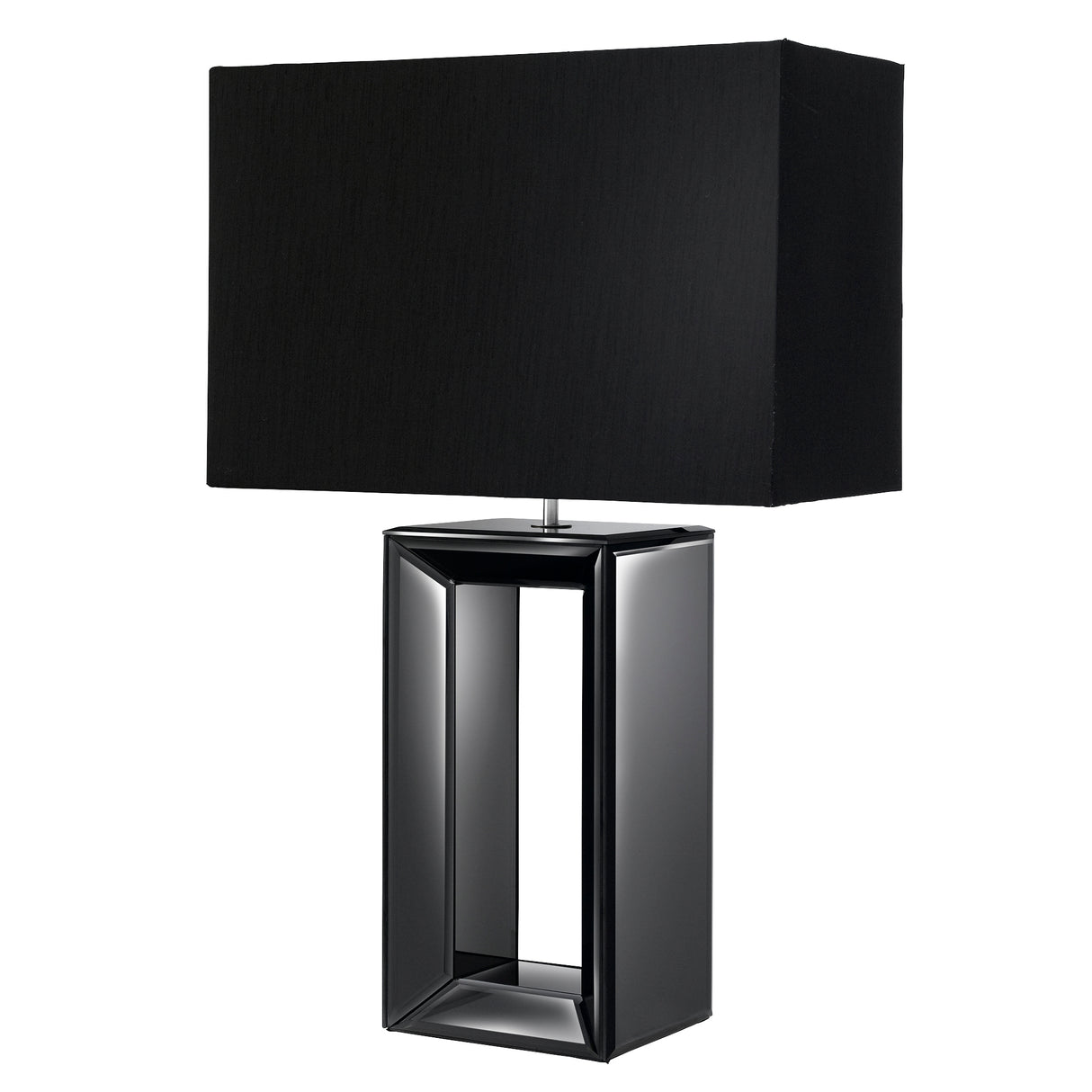 Searchlight Electric Mirror Table Lamp - Smoked Mirrored Glass & Black Faux Silk 1610BK
