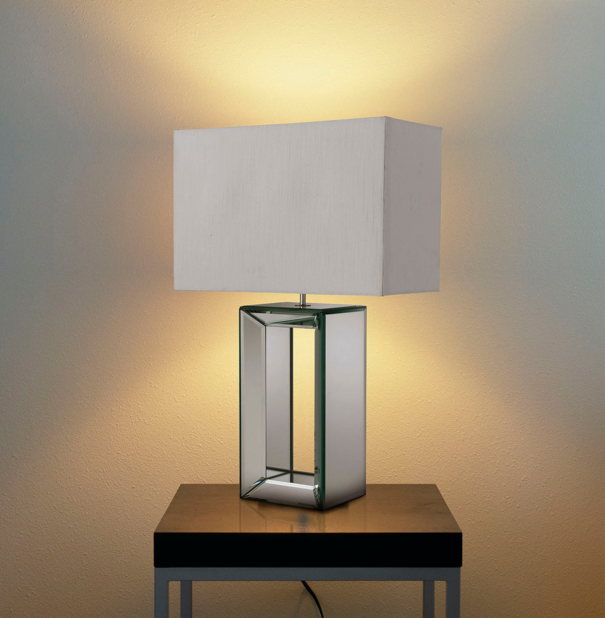 Searchlight Electric Mirror Table Lamp - Mirrored Base & White Faux Silk Shade 1610