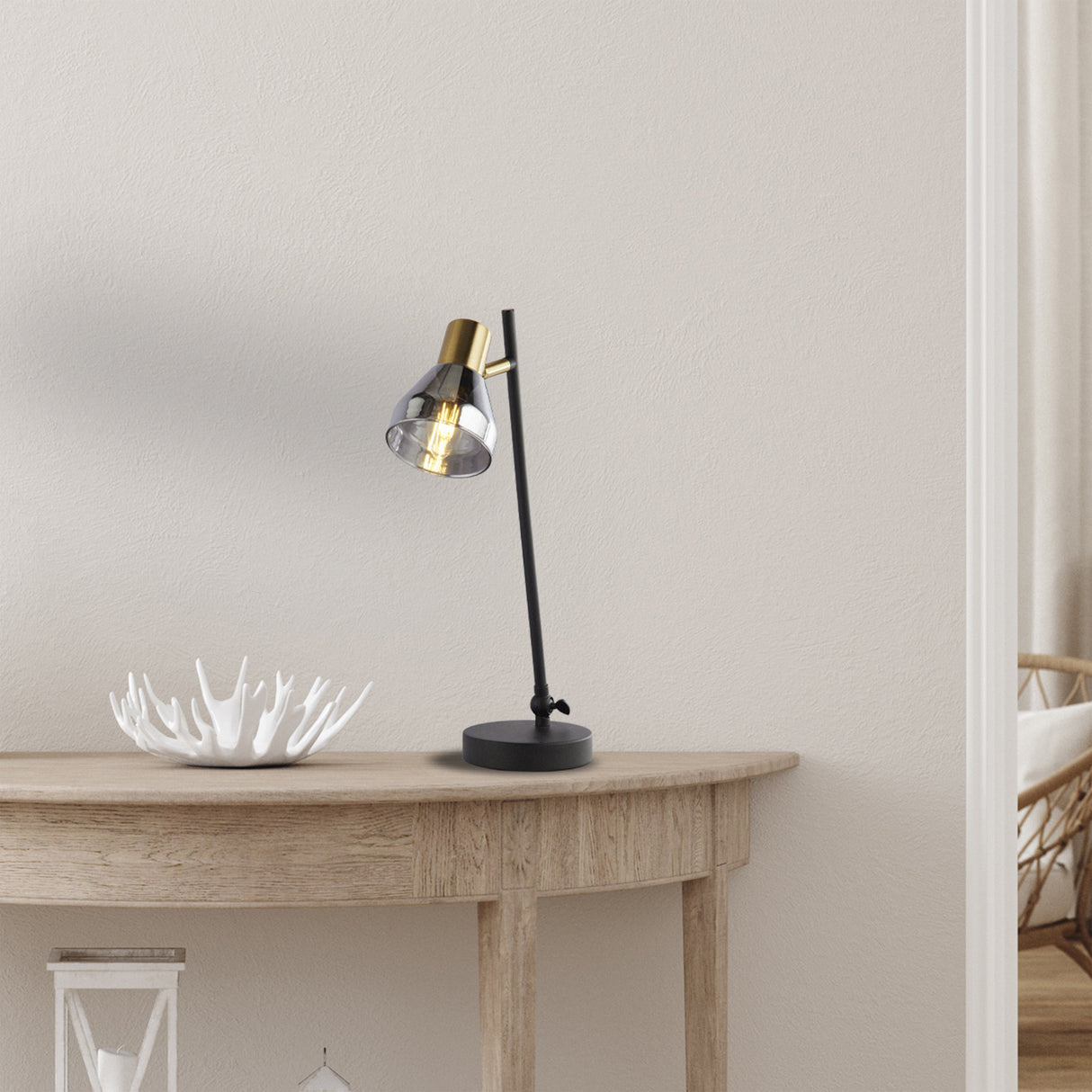 Searchlight Electric Westminster Table Lamp - Black, Satin Brass Metal & Smoked 23802-1SM