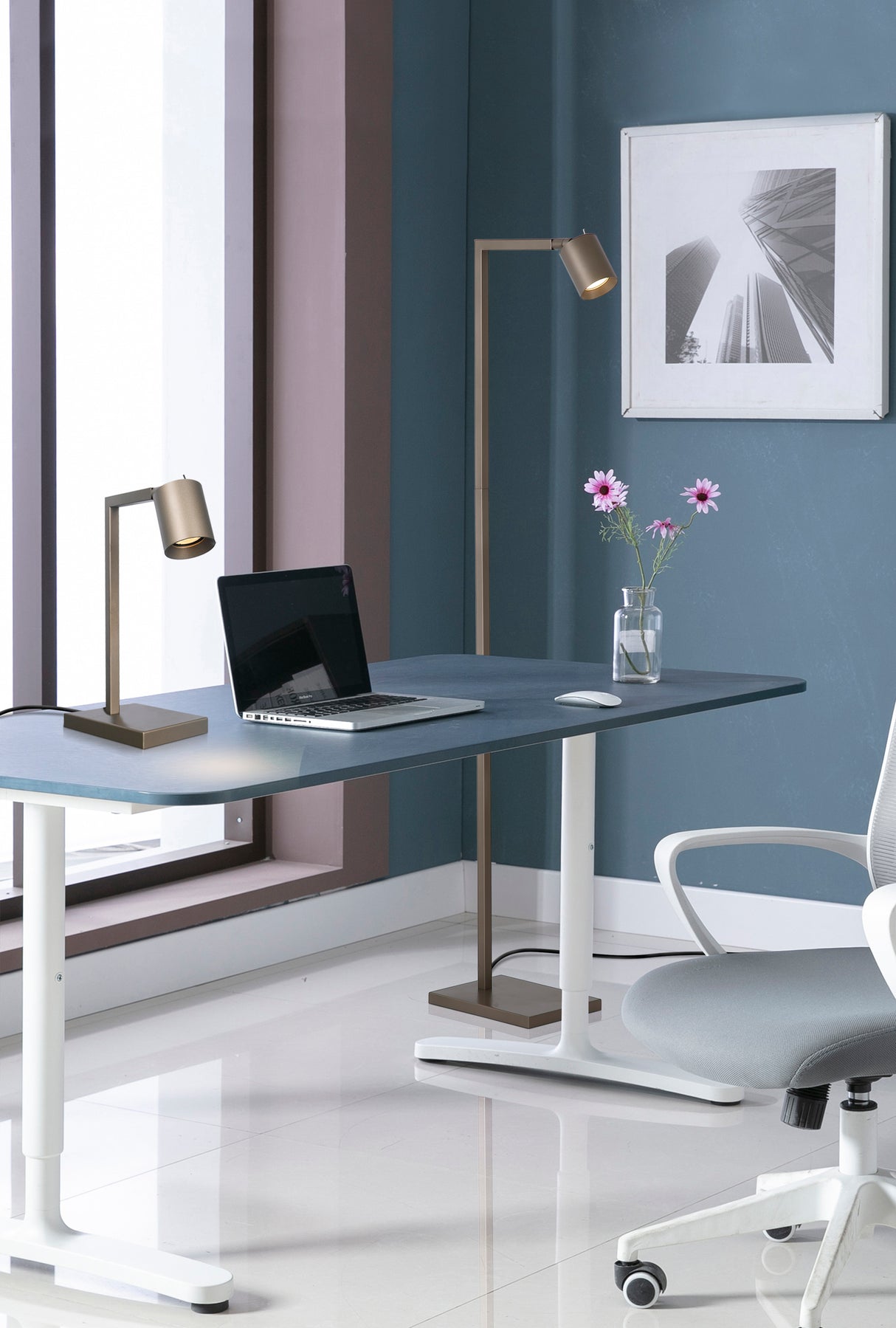 Searchlight Electric Office 1Lt Floor Lamp, Latte Metal 24109LT