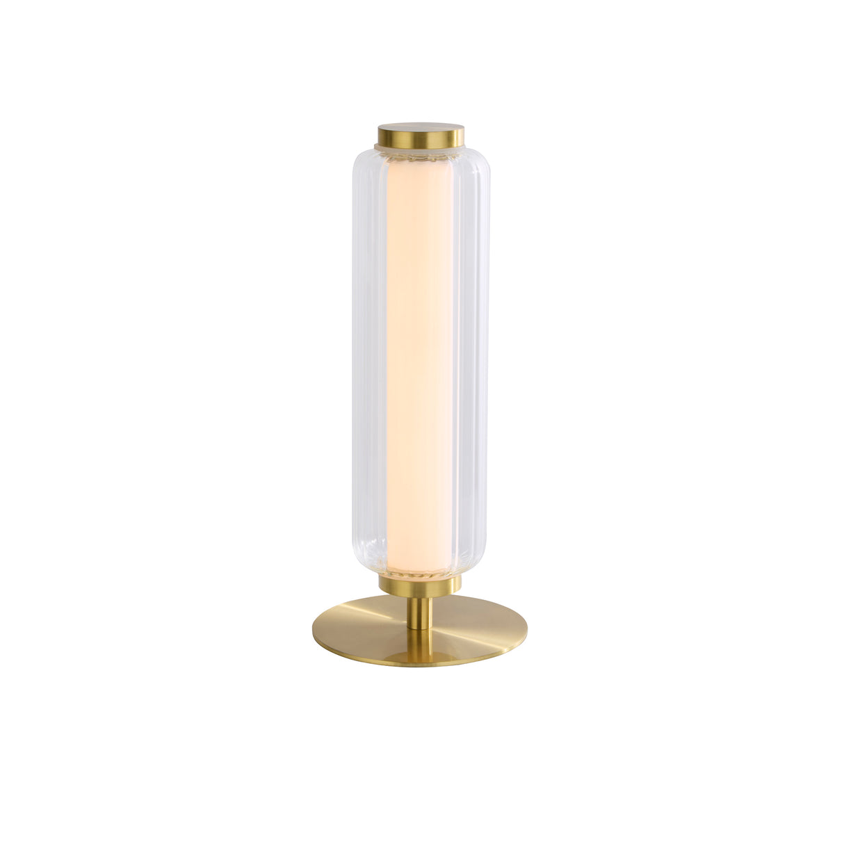Mod LED Table Lamp, Satin Brass Metal, Opal Acrylic & Clear