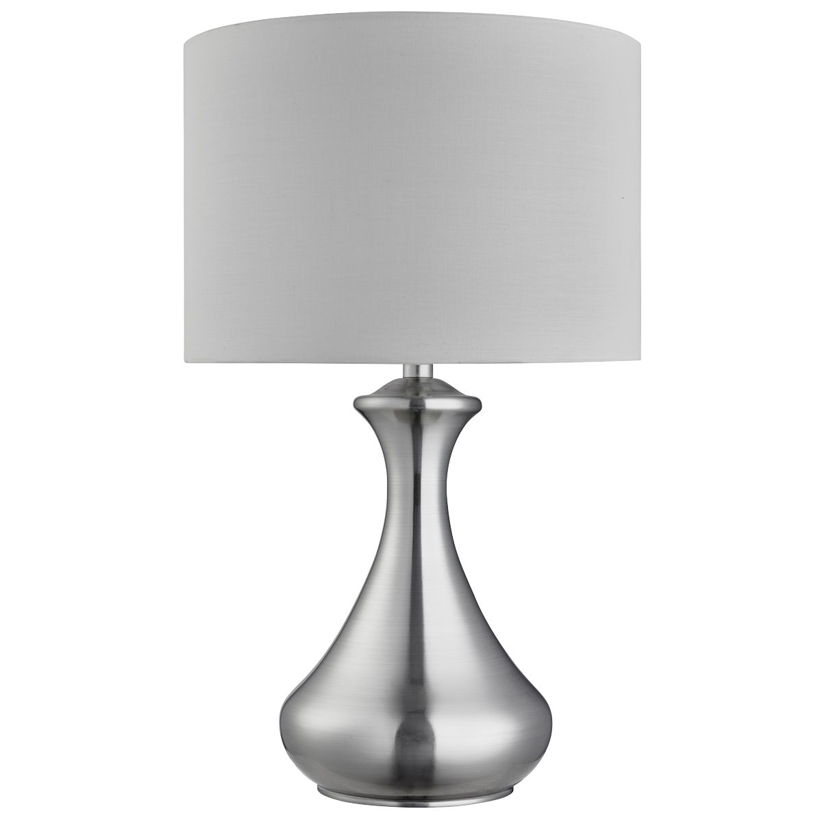 Touch Table Lamp - Satin Silver Metal & Ivory Fabric Shade