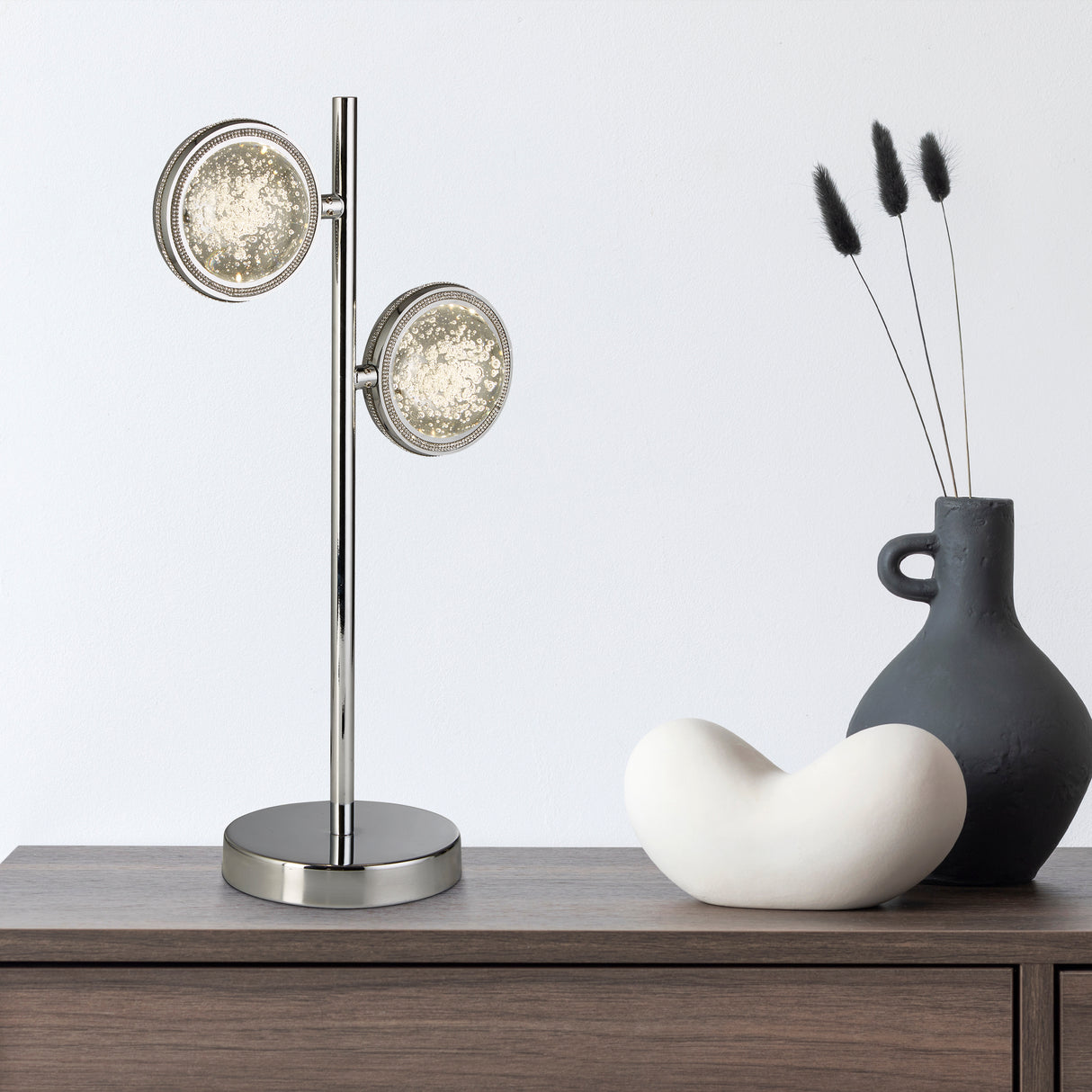 Searchlight Electric Quartz 2Lt Table Lamp - Chrome & Bubble Glass 28701-2CC