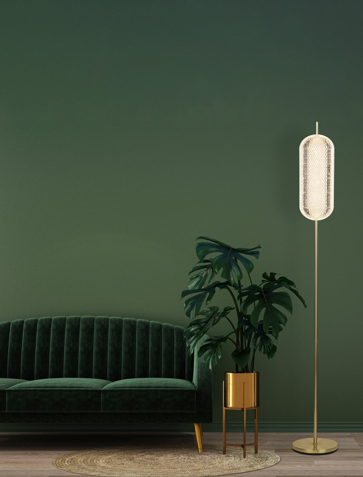 Searchlight Electric Capsule LED Floor Lamp, Satin Brass Metal and Acrylic Shade 28806SB