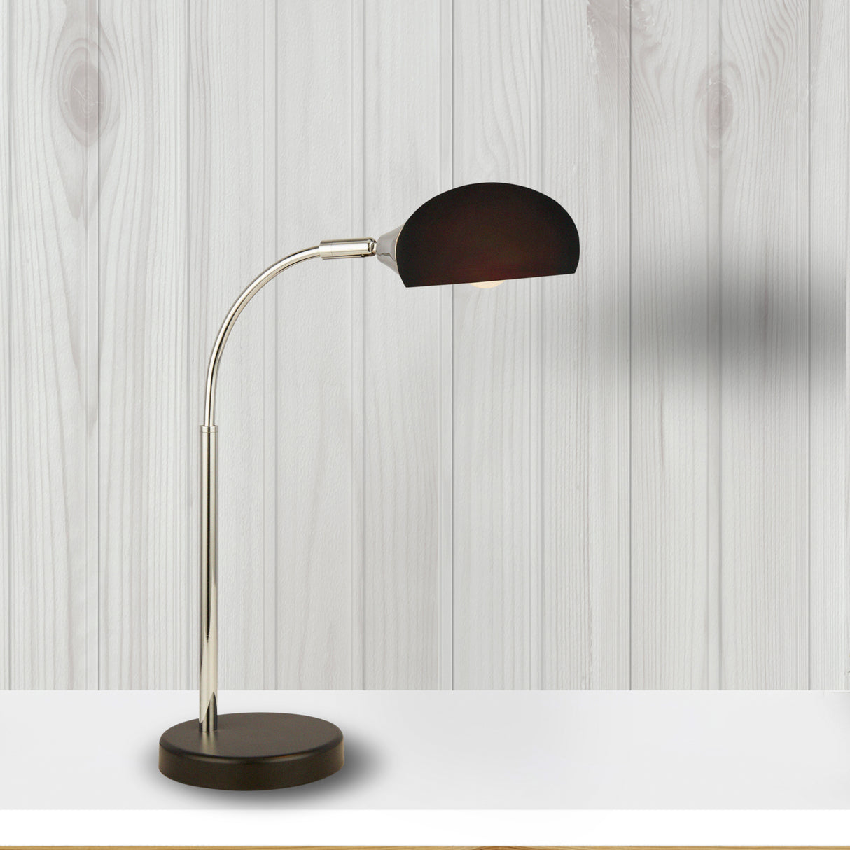 Searchlight Electric Astro Table Lamp - Black & Chrome Metal & White Glass Shade 3086-1BK