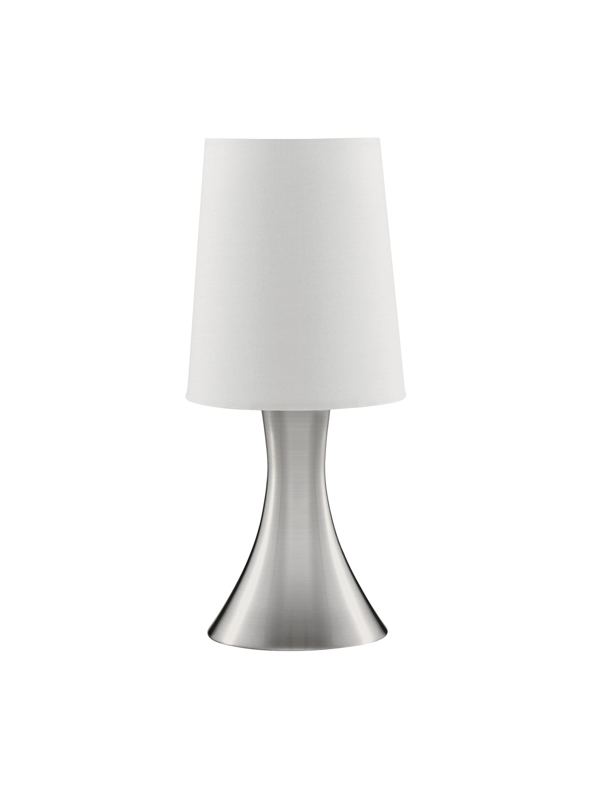 Searchlight Electric Touch Table Lamp - Satin Silver Metal & White Fabric Shade 3922SS