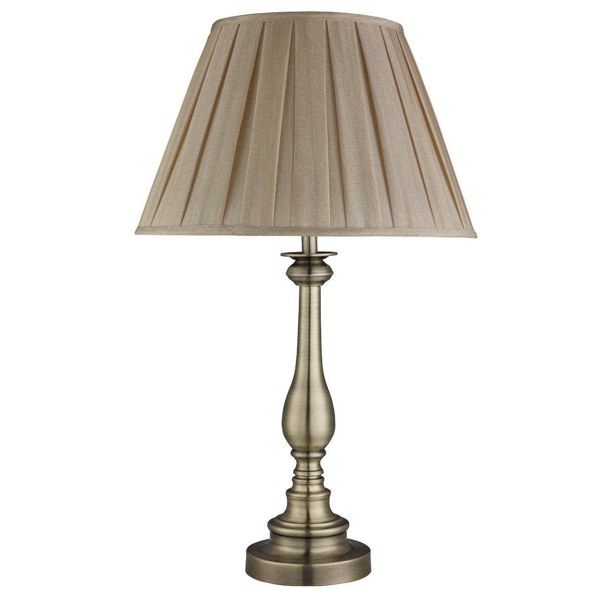Searchlight Electric Flemish Table Lamp - Antique Brass Metal, Mink Pleated Shade 4023AB