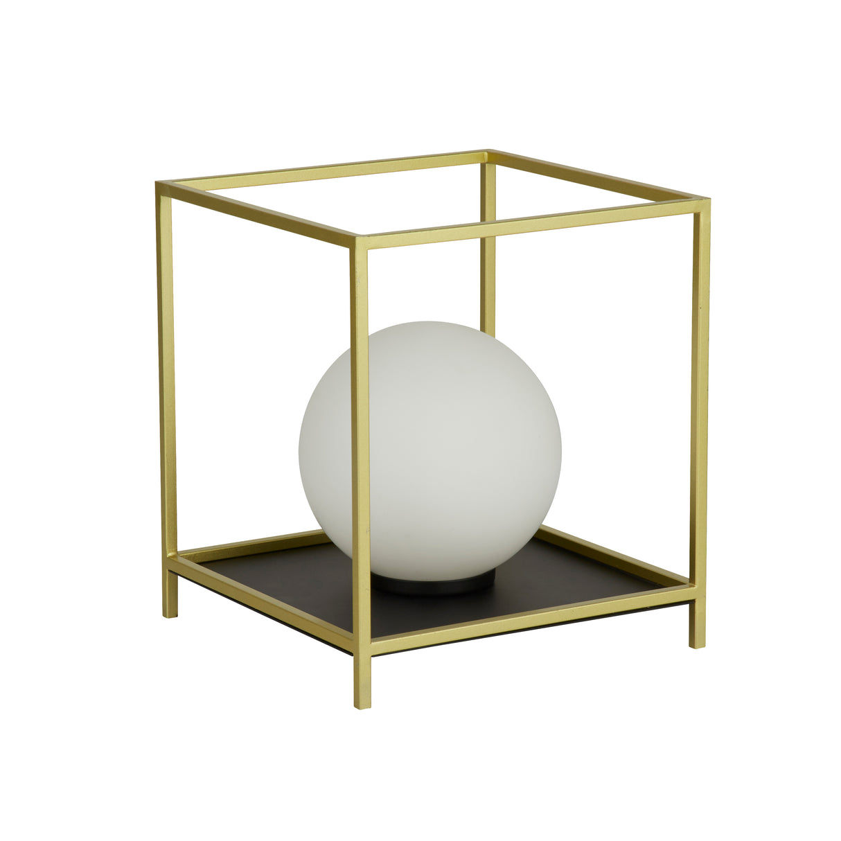 Searchlight Electric Block Table Lamp - Gold Metal & Opal Glass 4452GO