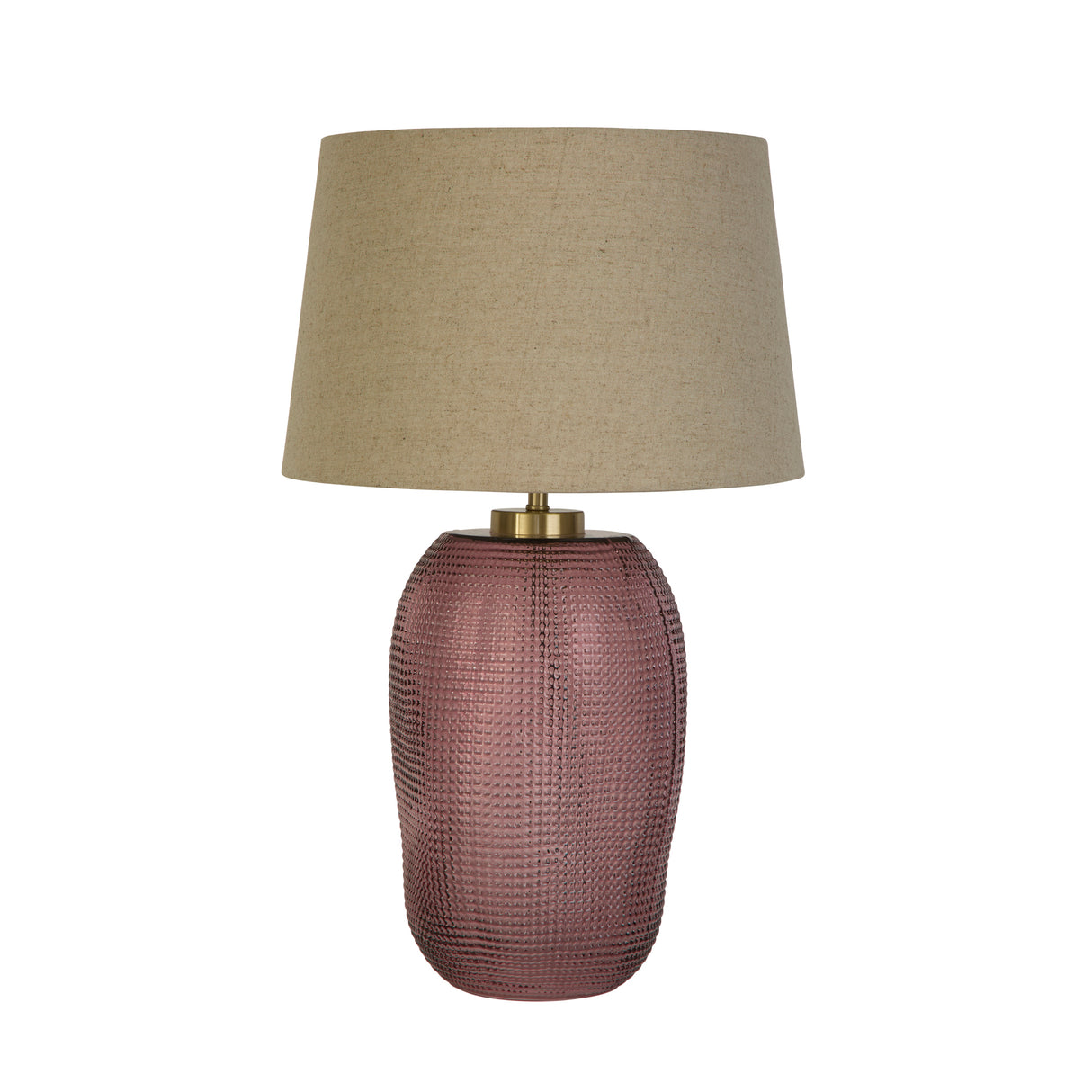 Searchlight Electric Amethyst 1Lt Table Lamp, Pink Glass with Natural Linen Shade 44652PI