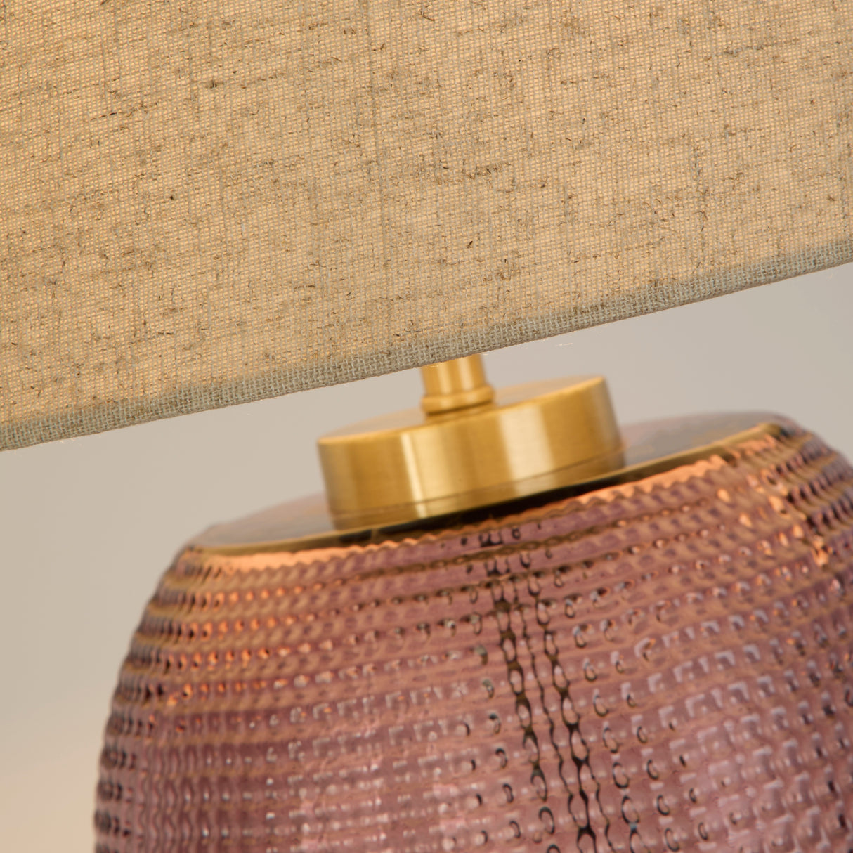 Searchlight Electric Amethyst 1Lt Table Lamp, Pink Glass with Natural Linen Shade 44652PI