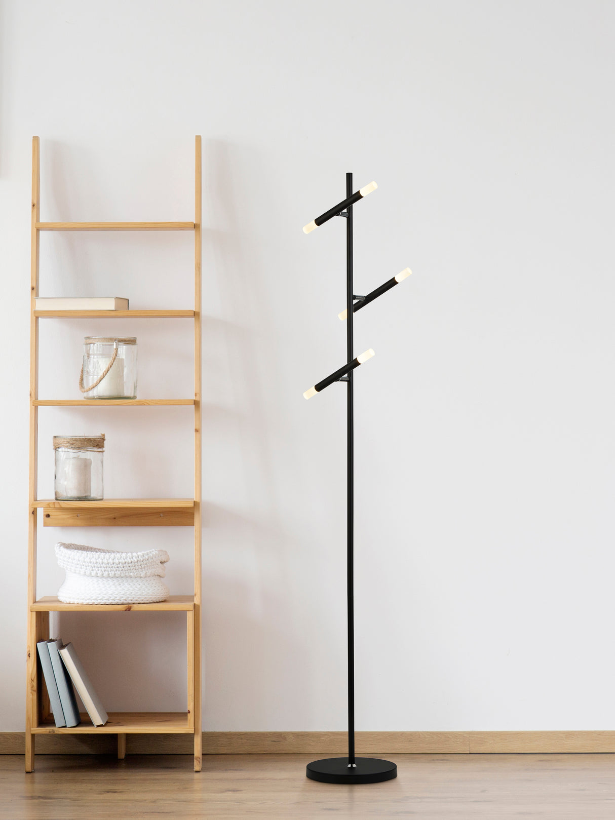 Searchlight Electric Wands 3Lt LED Floor Lamp - Black Metal & Acrylic 4869BK