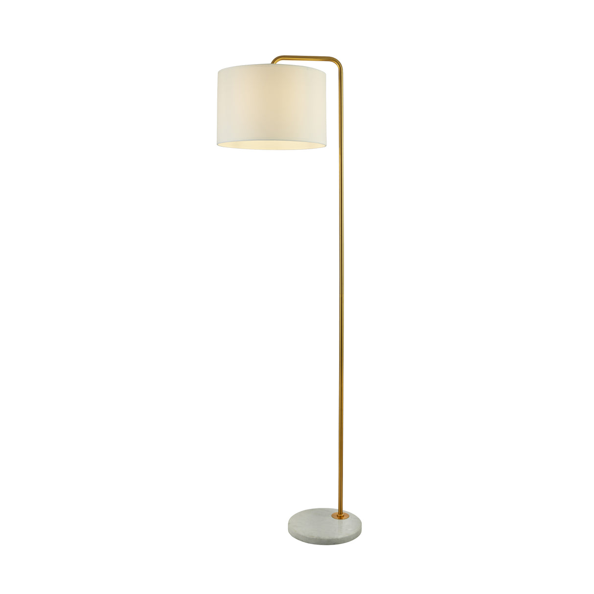 Gallow Floor Lamp-Antique Gold Metal, Marble & White Fabric