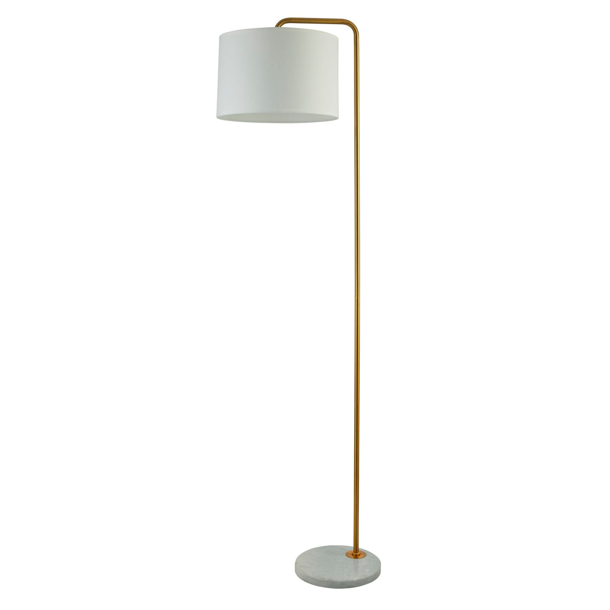 Searchlight Electric Gallow Floor Lamp-Antique Gold Metal, Marble & White Fabric 5024GO