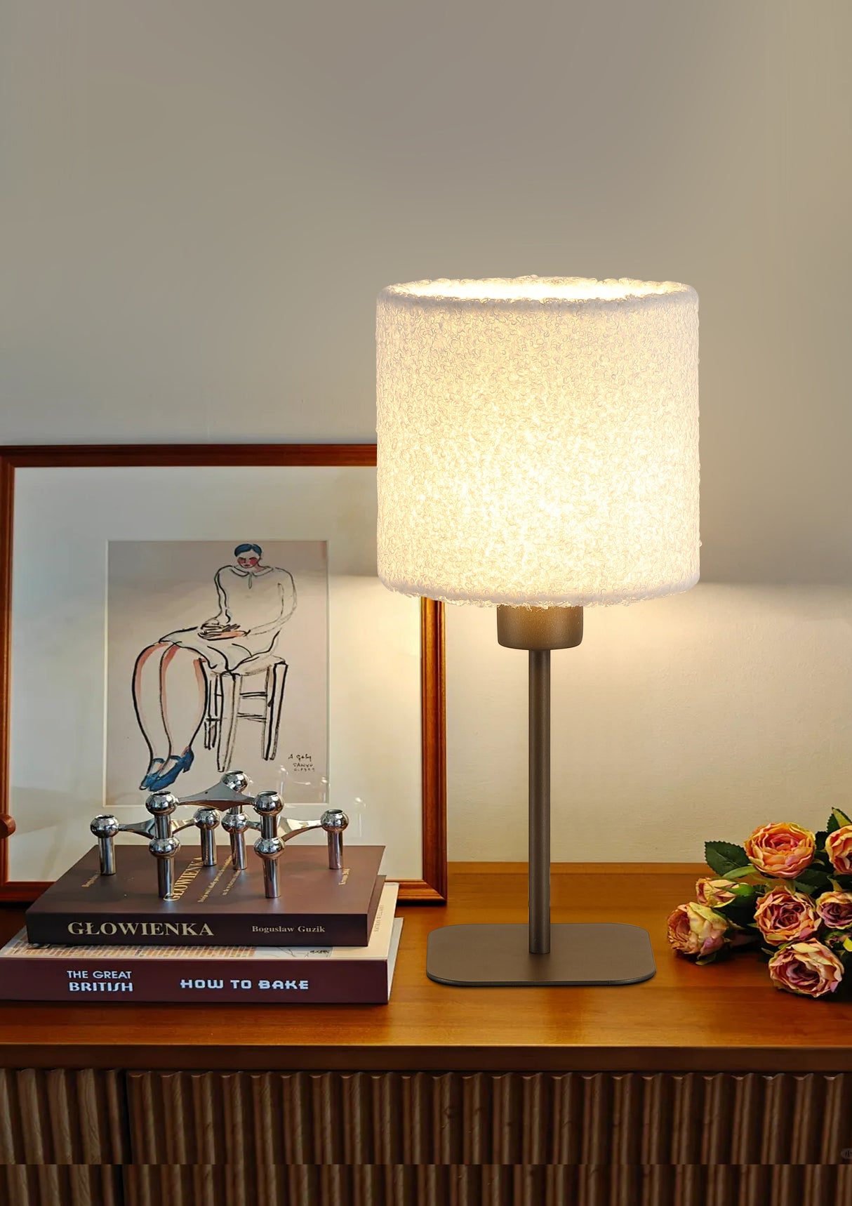 Searchlight Electric Chelsea 1Lt Table Lamp, Latte Metal with Plush Shade 50501LT