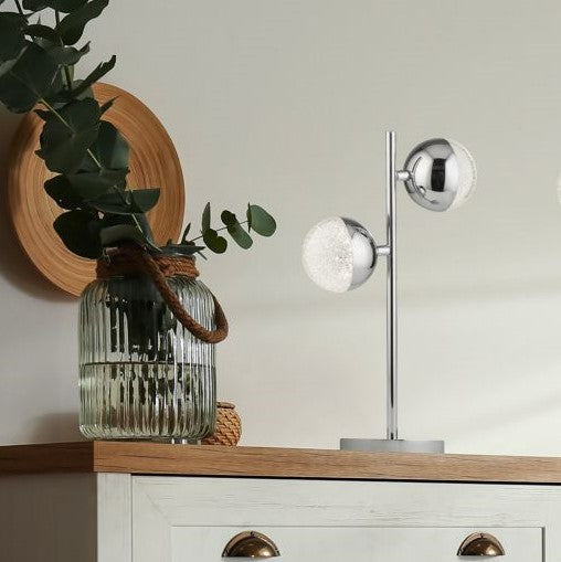 Searchlight Electric Marbles Table Lamp - Chrome Metal & Crystal Sand 5087CC