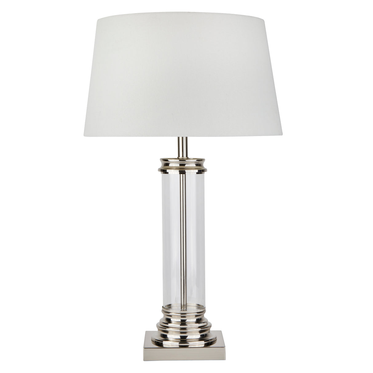 Searchlight Electric Pedestal Table Lamp - Satin Silver, Glass & Cream Fabric 5141SS