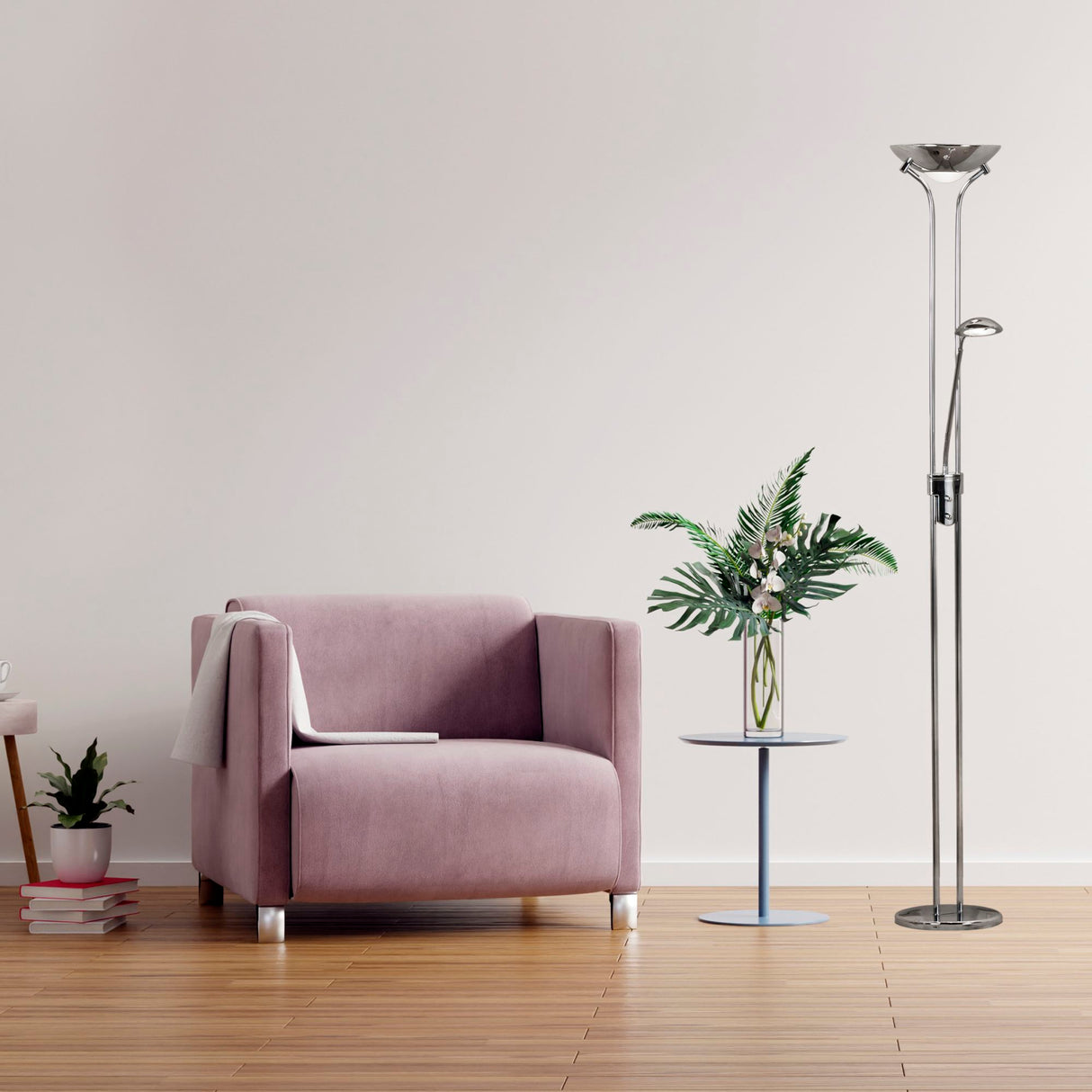 Searchlight Electric Mother & Child Floor Lamp - Chrome Metal & Glass 5430CC