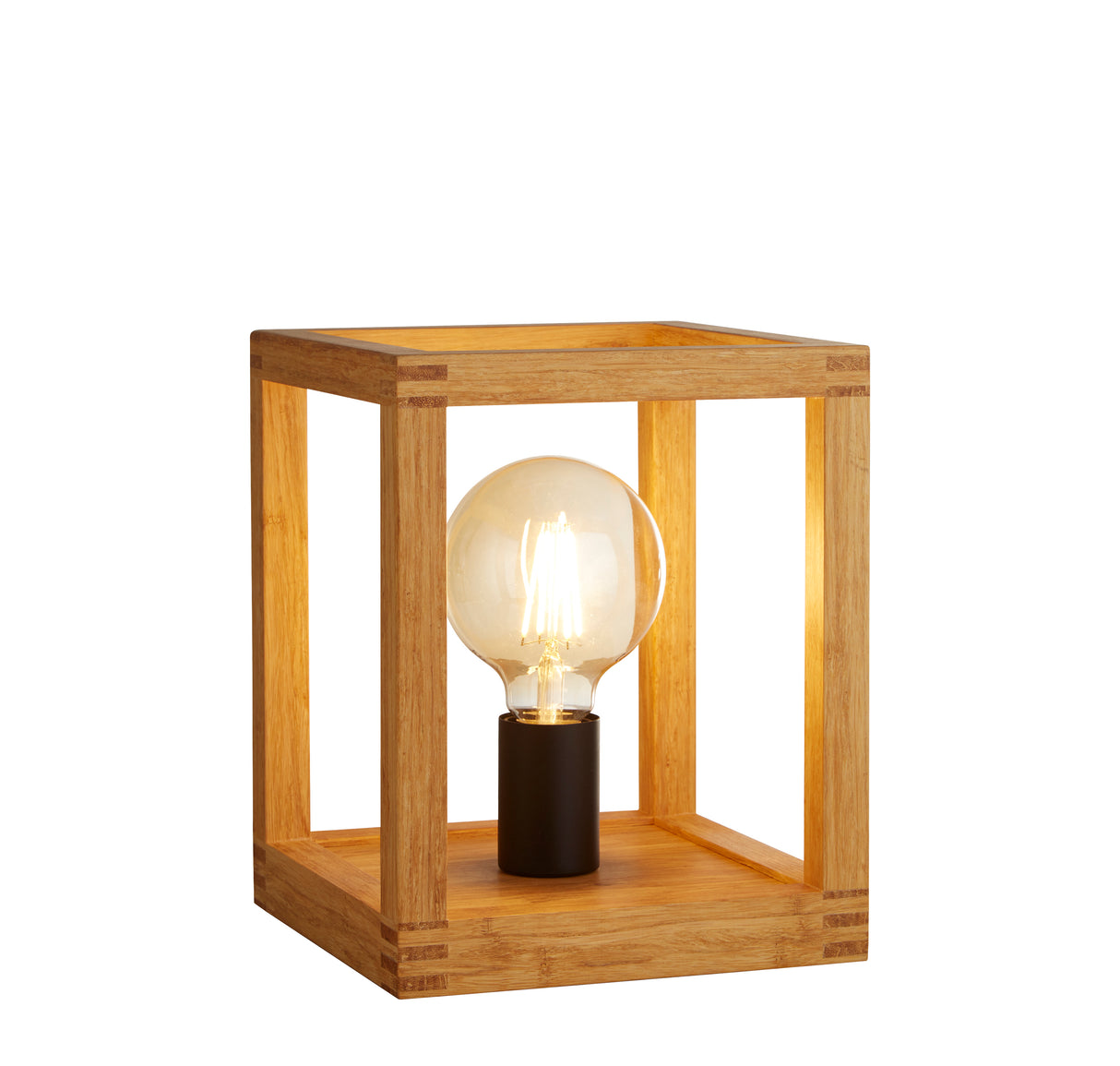 Square Table Lamp - Natural Wood & Black Metal