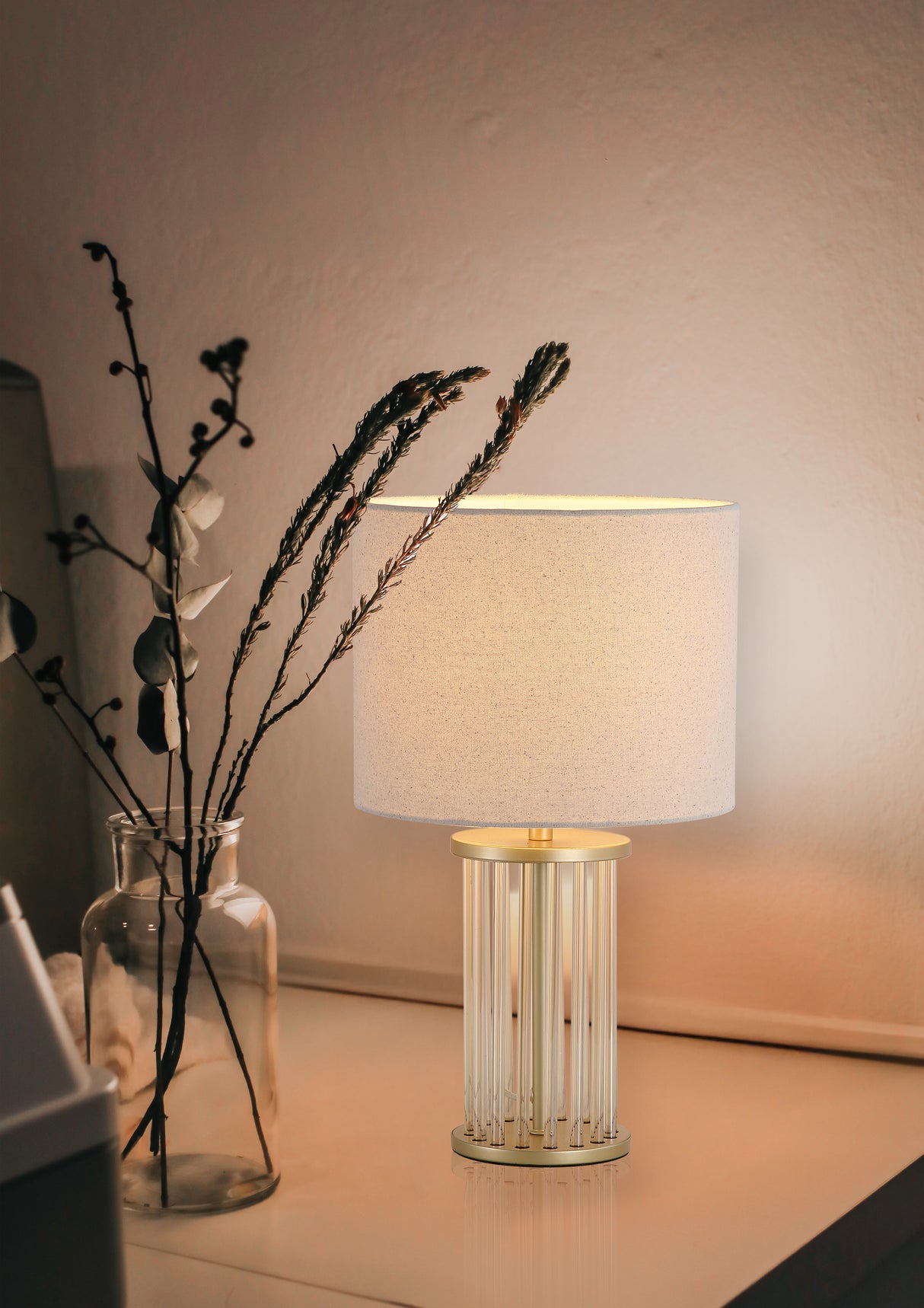 Searchlight Electric Swizzle 1Lt Table Lamp, Gold Metal and White Shade 55623CP